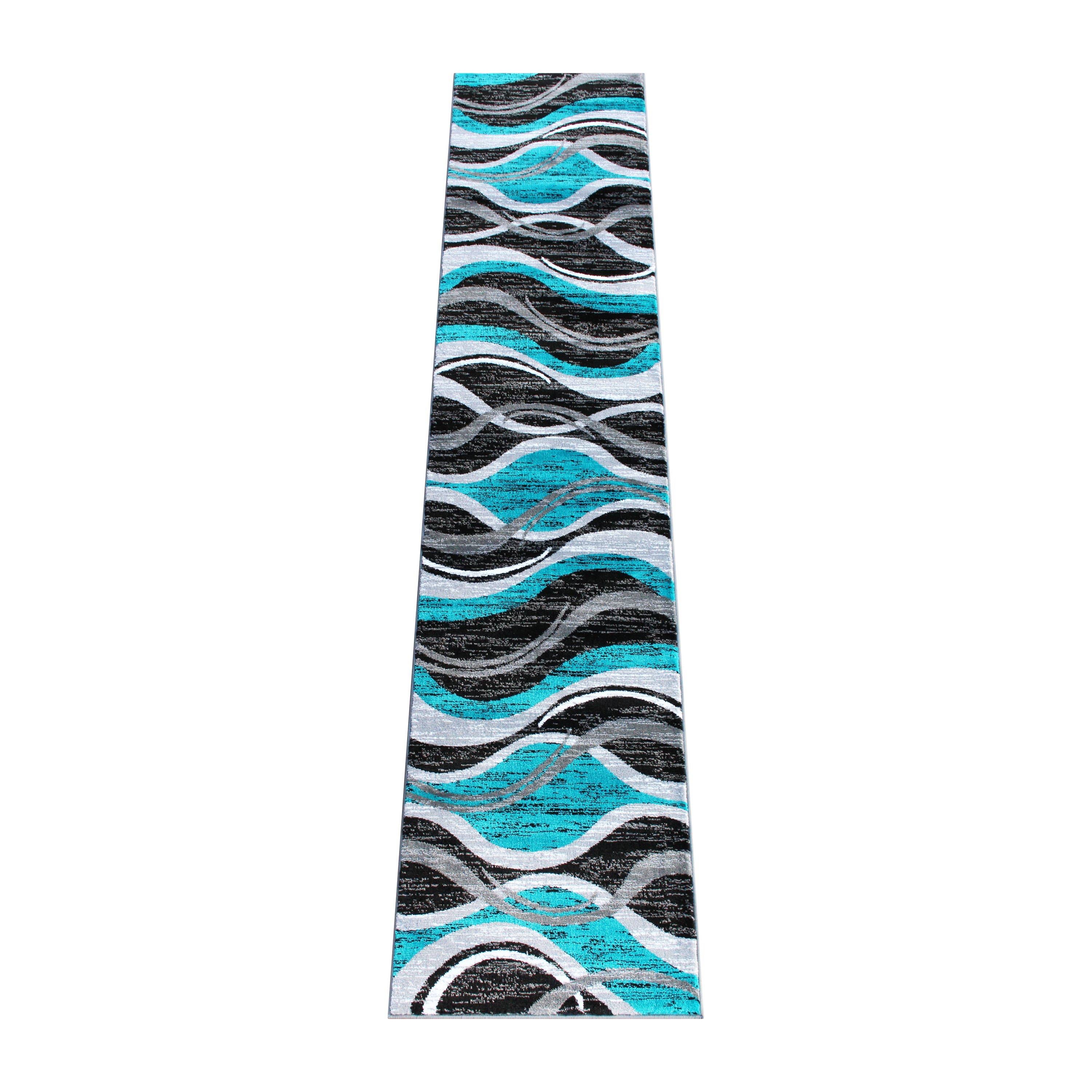 Wisp Collection 2' x 11' Turquoise Rippled Olefin Area Rug with Jute Backing for Entryway, Living Room, Bedroom