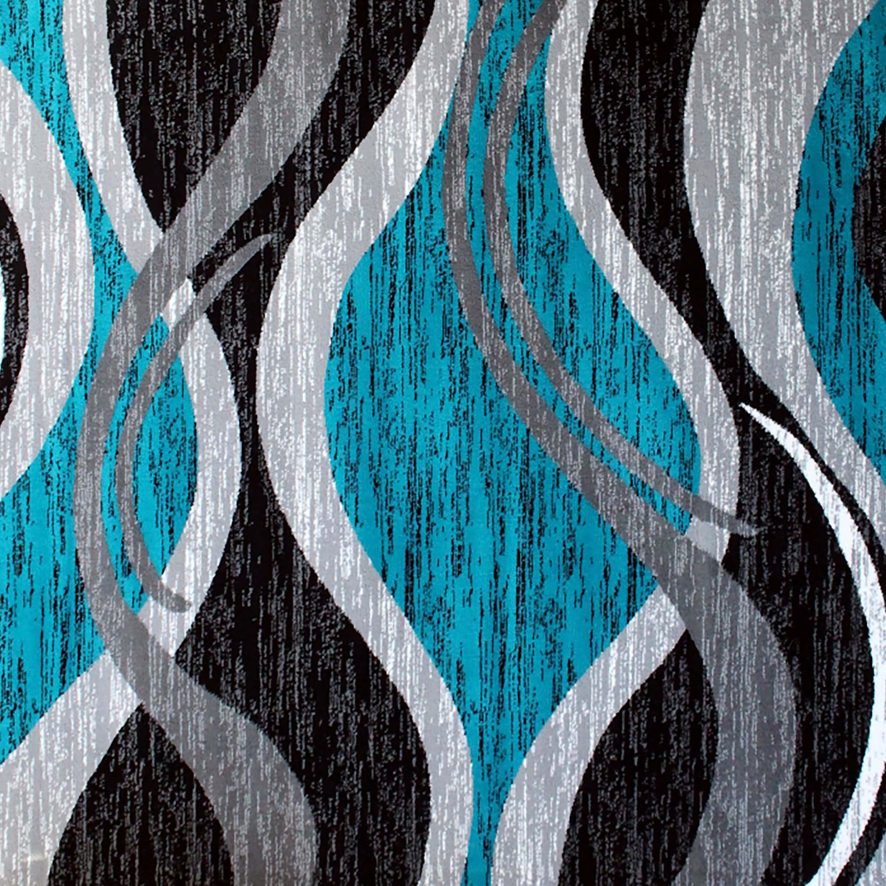Wisp Collection 2' x 11' Turquoise Rippled Olefin Area Rug with Jute Backing for Entryway, Living Room, Bedroom