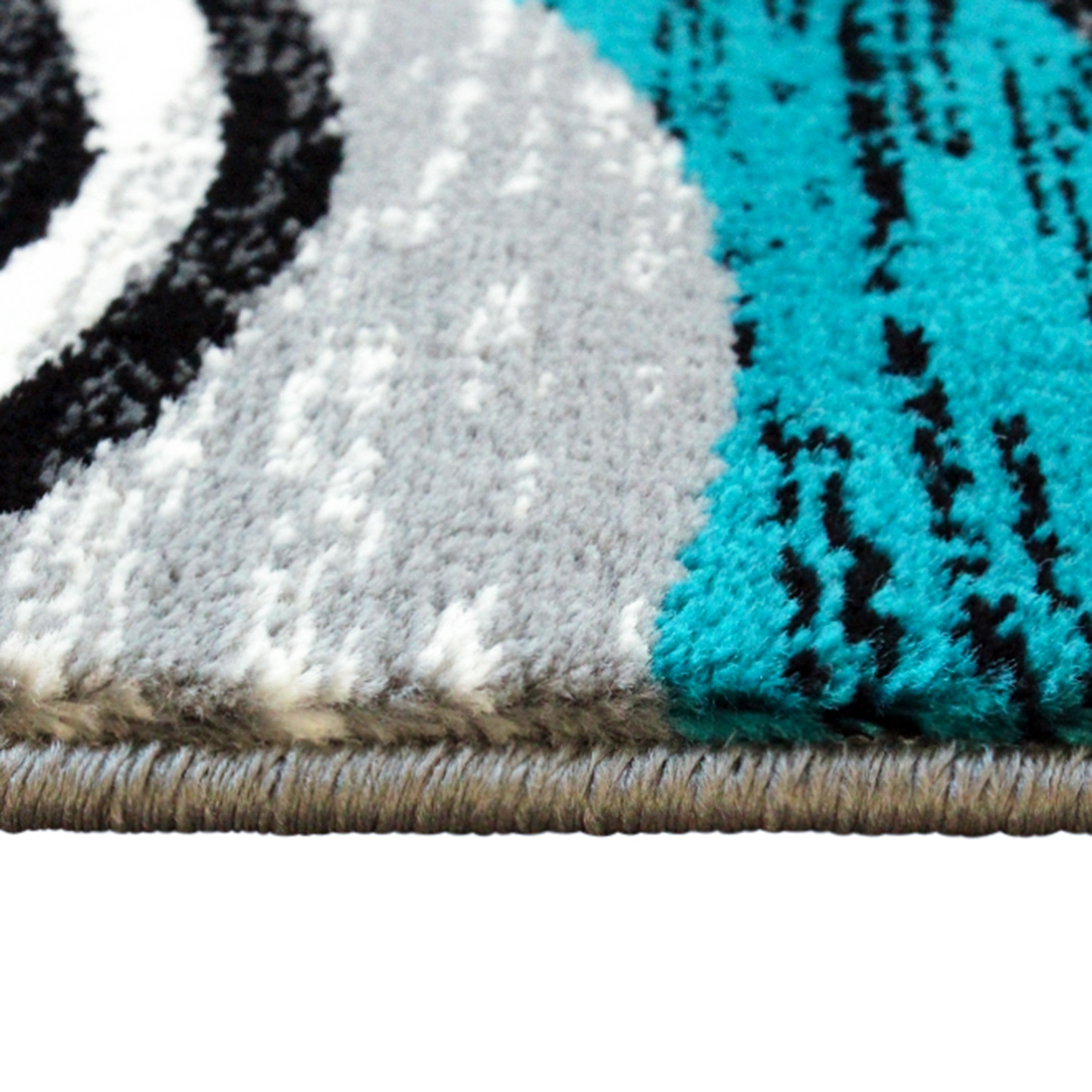 Wisp Collection 2' x 11' Turquoise Rippled Olefin Area Rug with Jute Backing for Entryway, Living Room, Bedroom