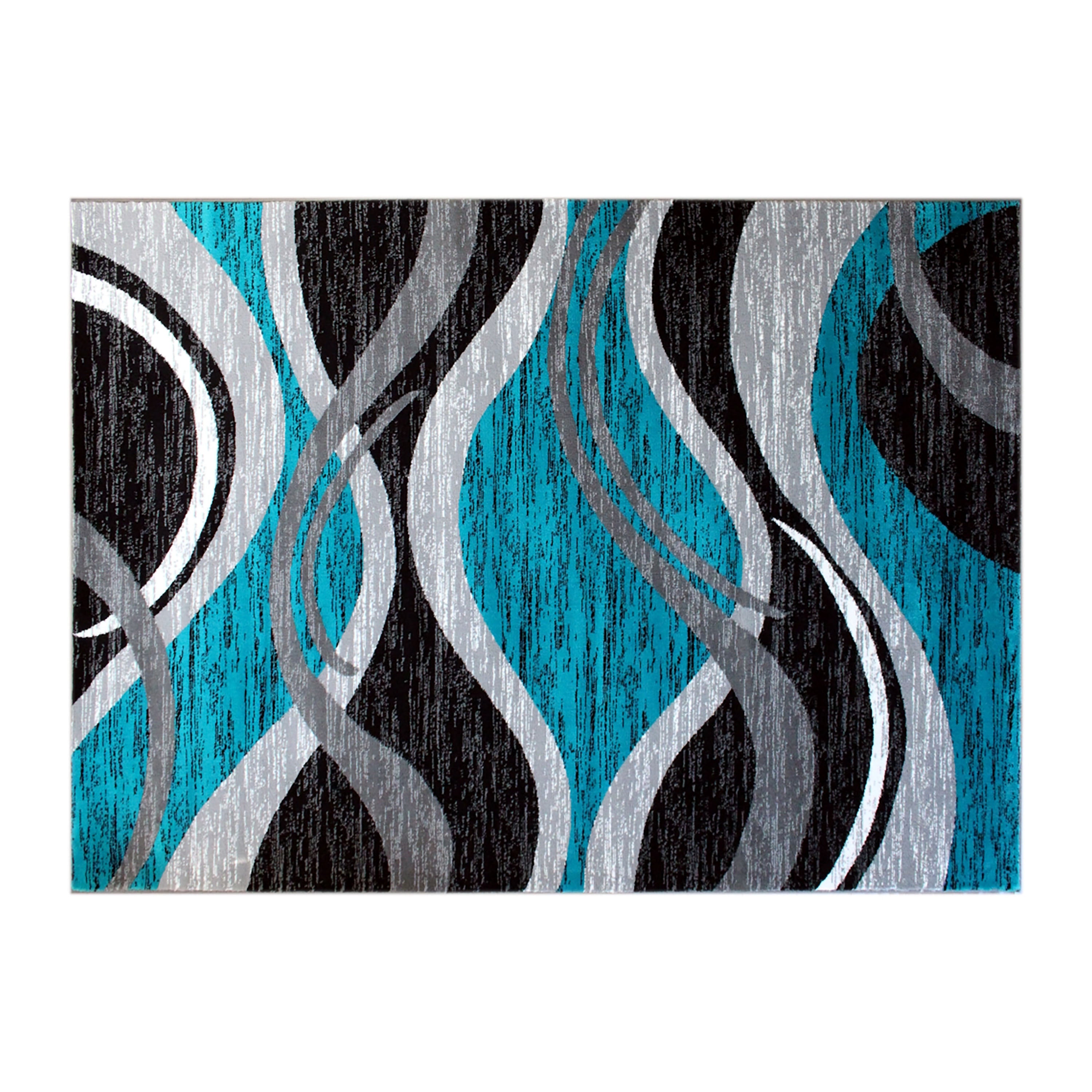 Wisp Collection 5' x 7' Turquoise Rippled Olefin Area Rug with Jute Backing for Entryway, Living Room, Bedroom
