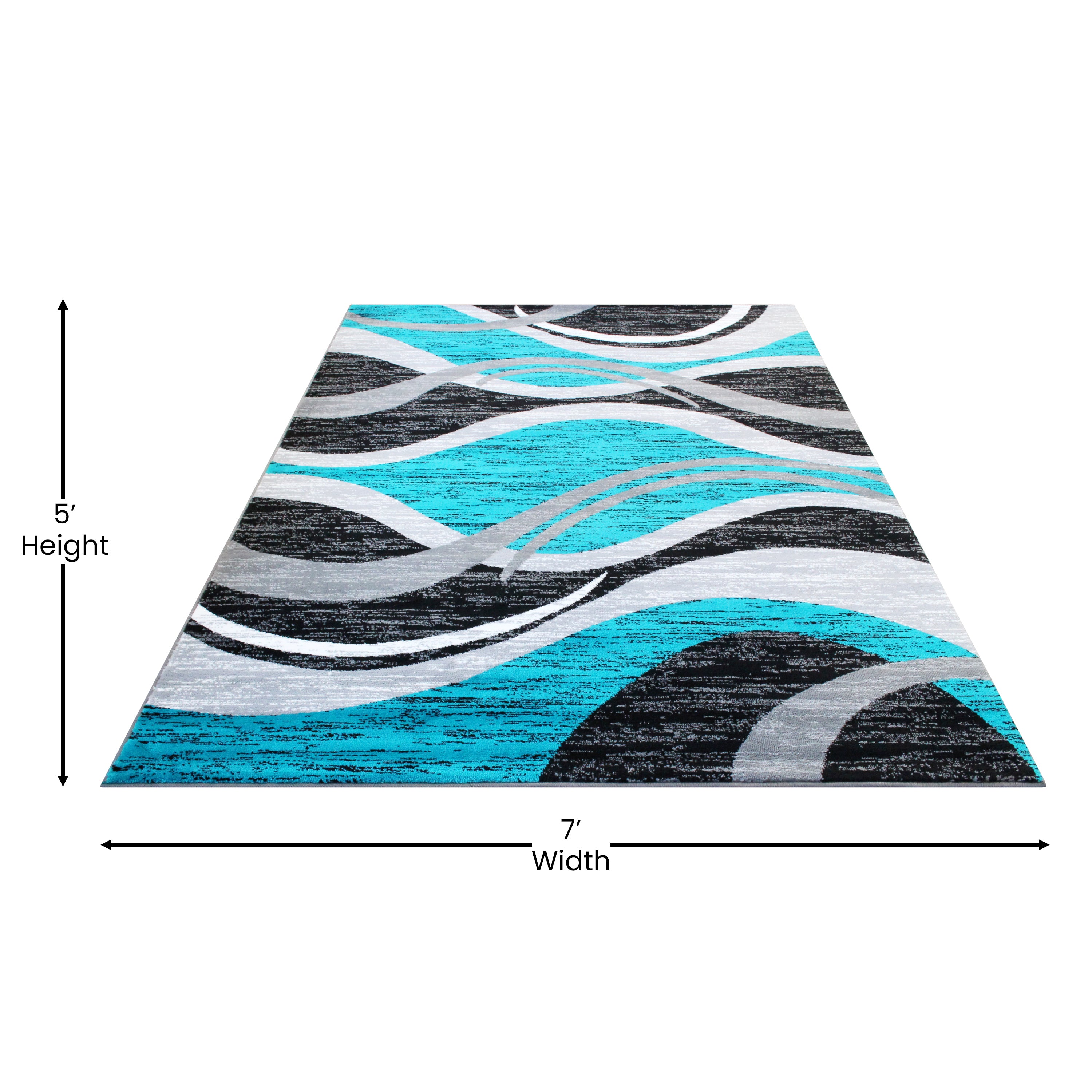Wisp Collection 5' x 7' Turquoise Rippled Olefin Area Rug with Jute Backing for Entryway, Living Room, Bedroom