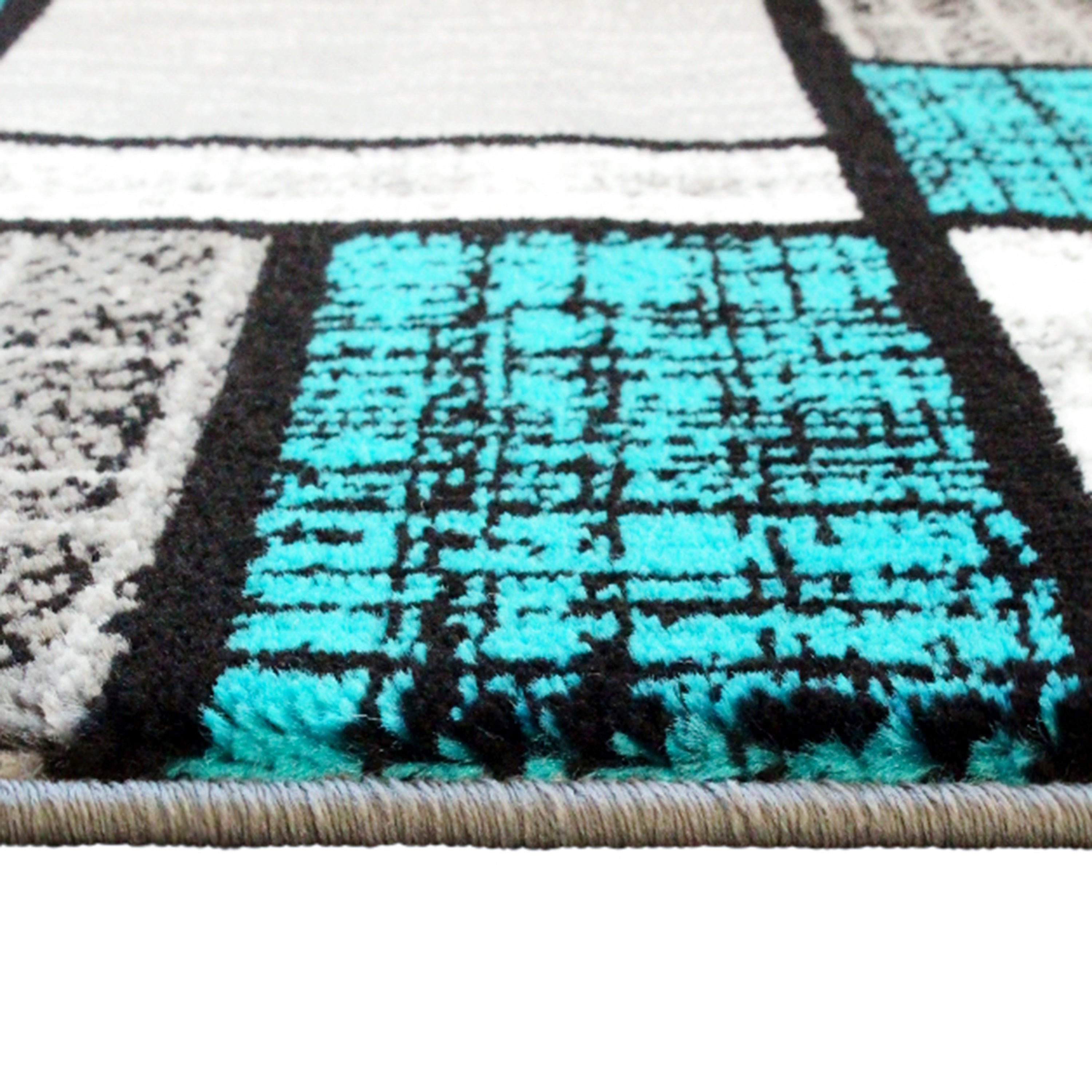 Raven Collection 2' x 11' Turquoise Color Bricked Olefin Area Rug with Jute Backing for Entryway, Living Room, Bedroom
