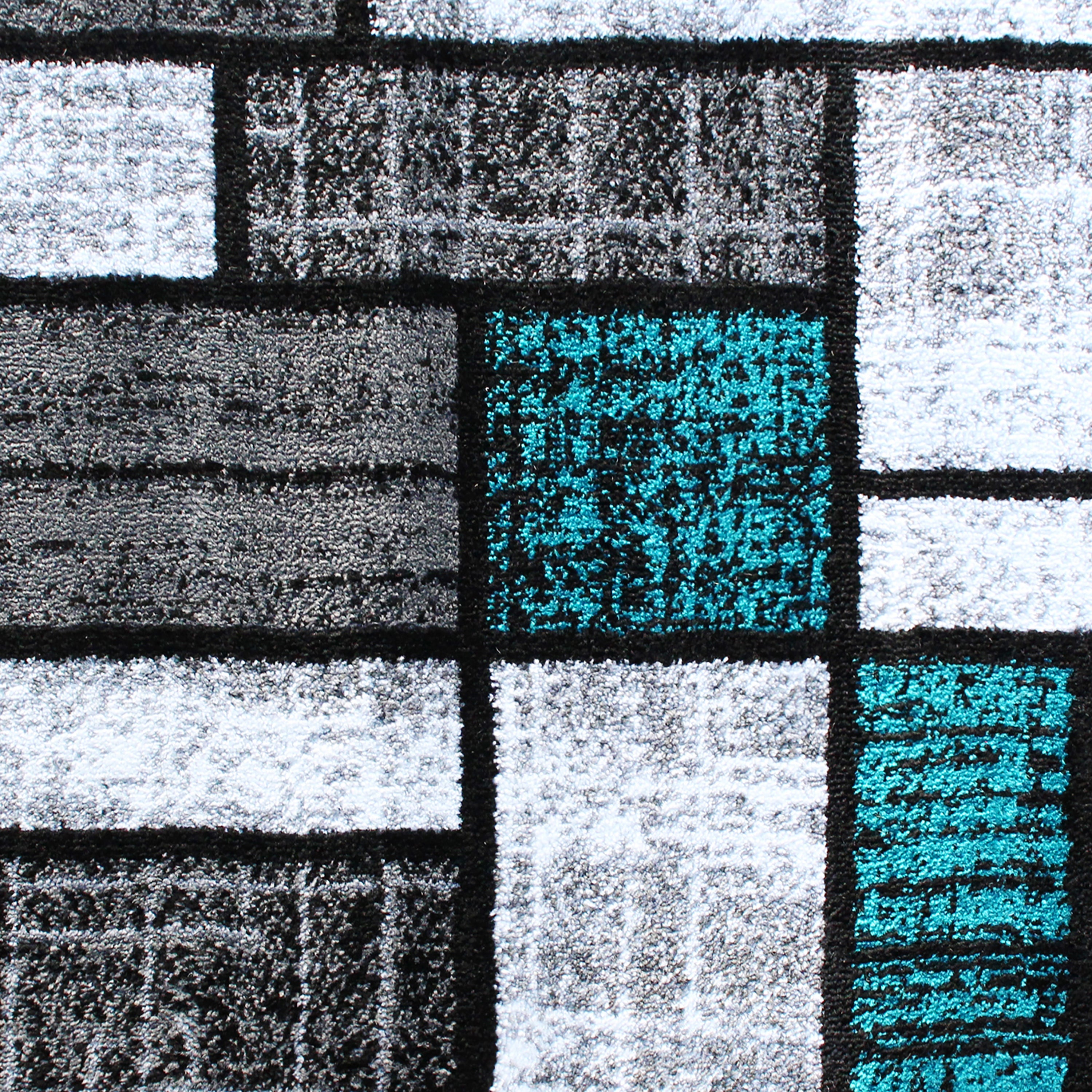Raven Collection 2' x 7' Turquoise Color Bricked Olefin Area Rug with Jute Backing for Entryway, Living Room, Bedroom