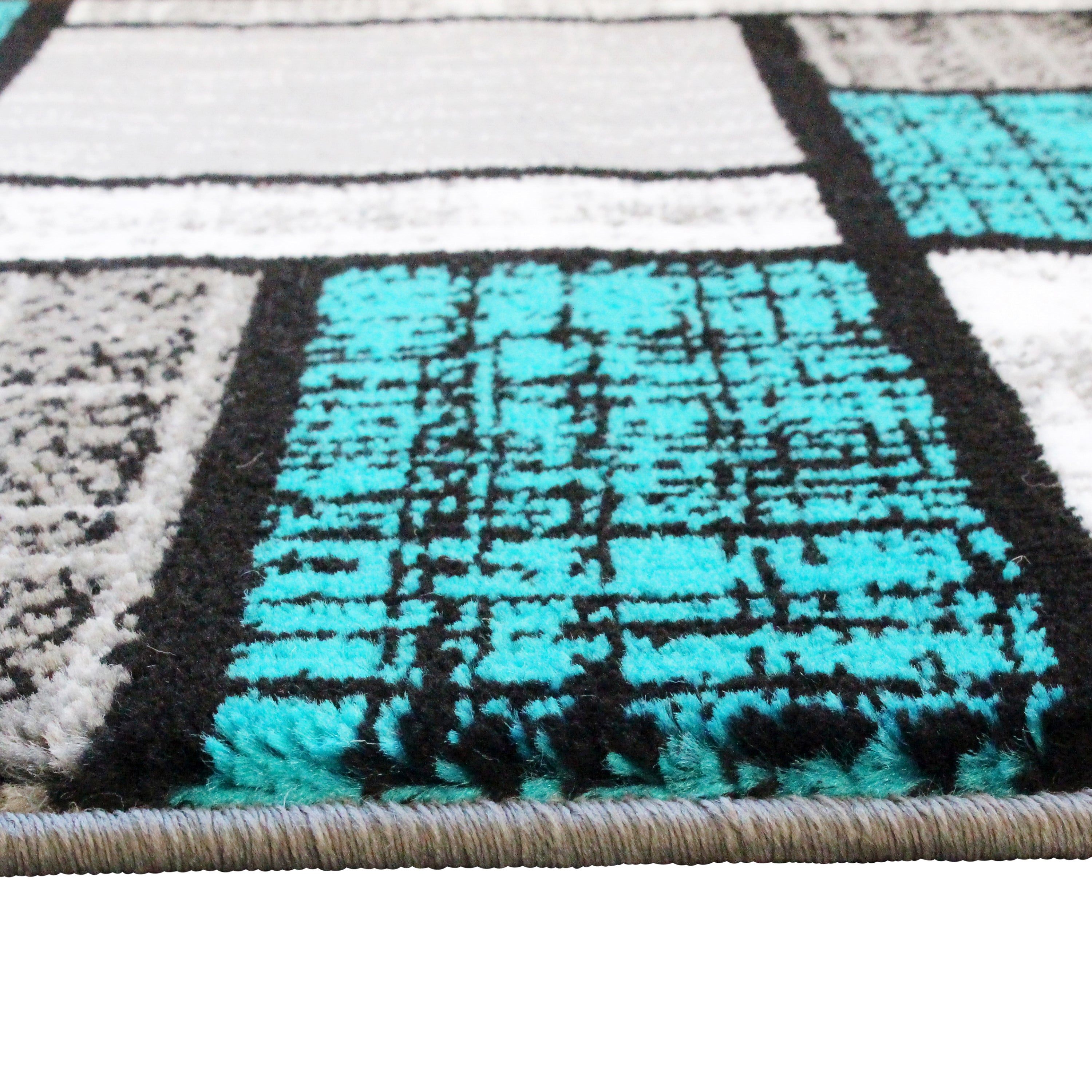 Raven Collection 2' x 7' Turquoise Color Bricked Olefin Area Rug with Jute Backing for Entryway, Living Room, Bedroom