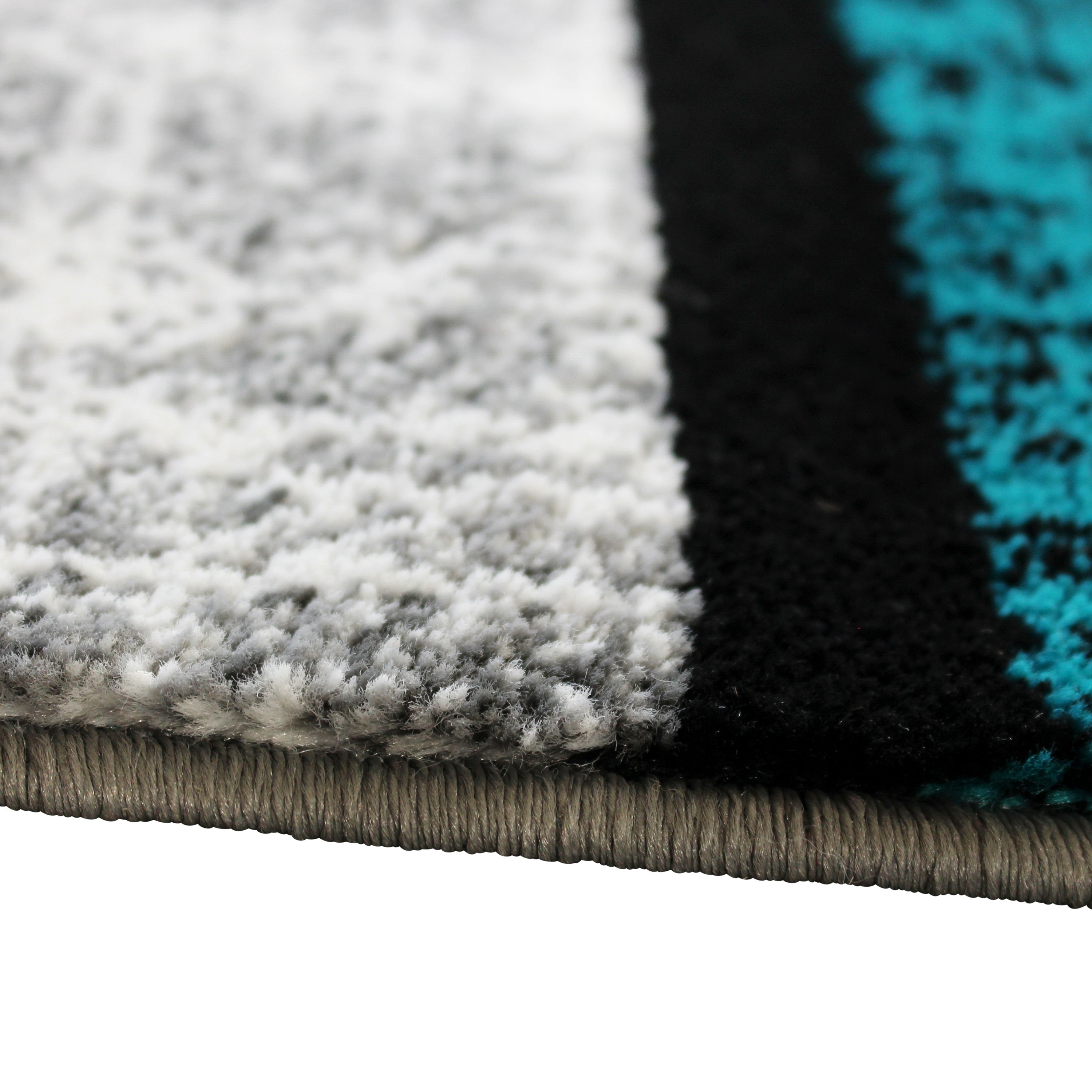 Raven Collection 5' x 7' Turquoise Color Bricked Olefin Area Rug with Jute Backing for Entryway, Living Room, Bedroom