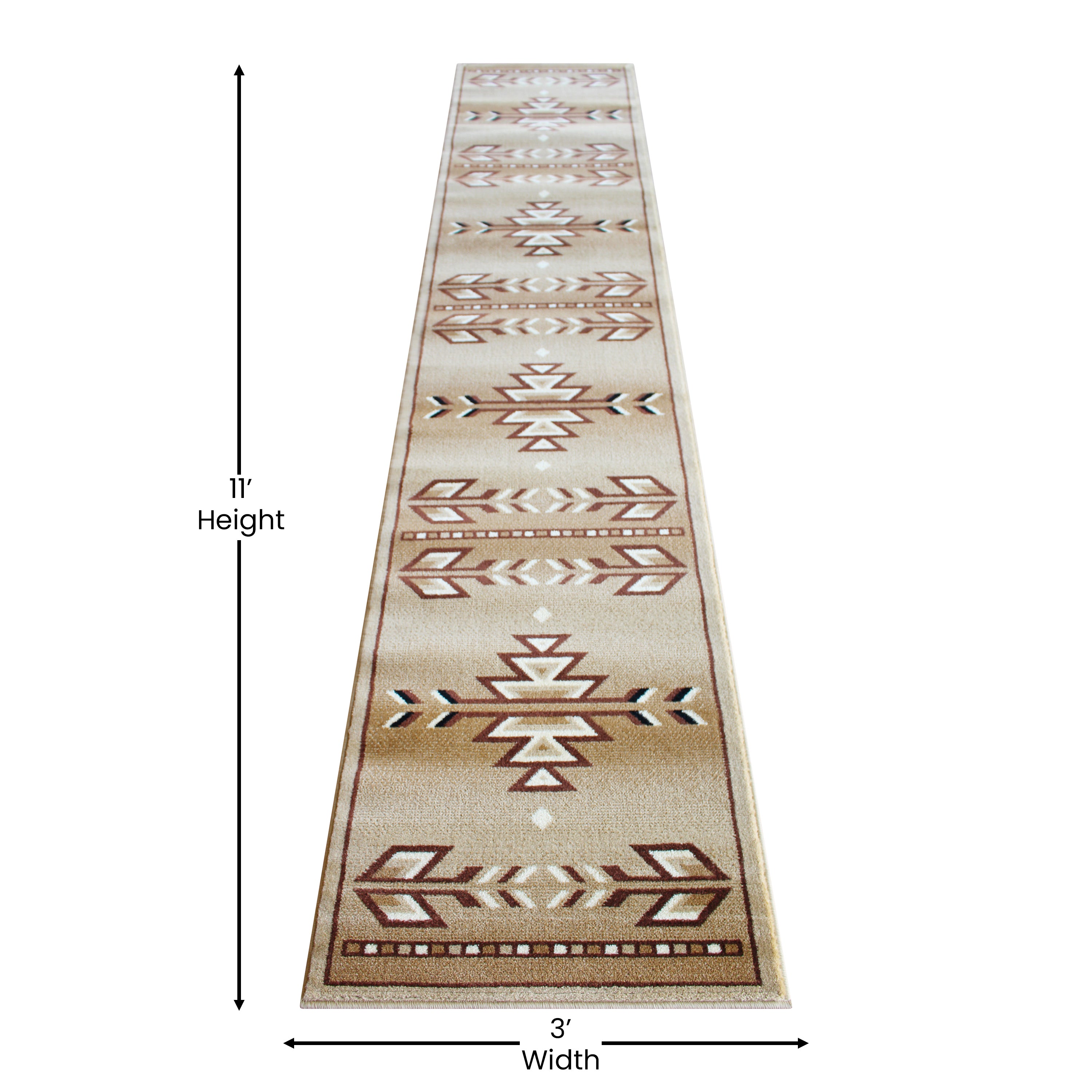 Lodi Collection Southwestern 2' x 11' Brown Area Rug - Olefin Rug with Jute Backing for Hallway, Entryway, Bedroom, Living Room