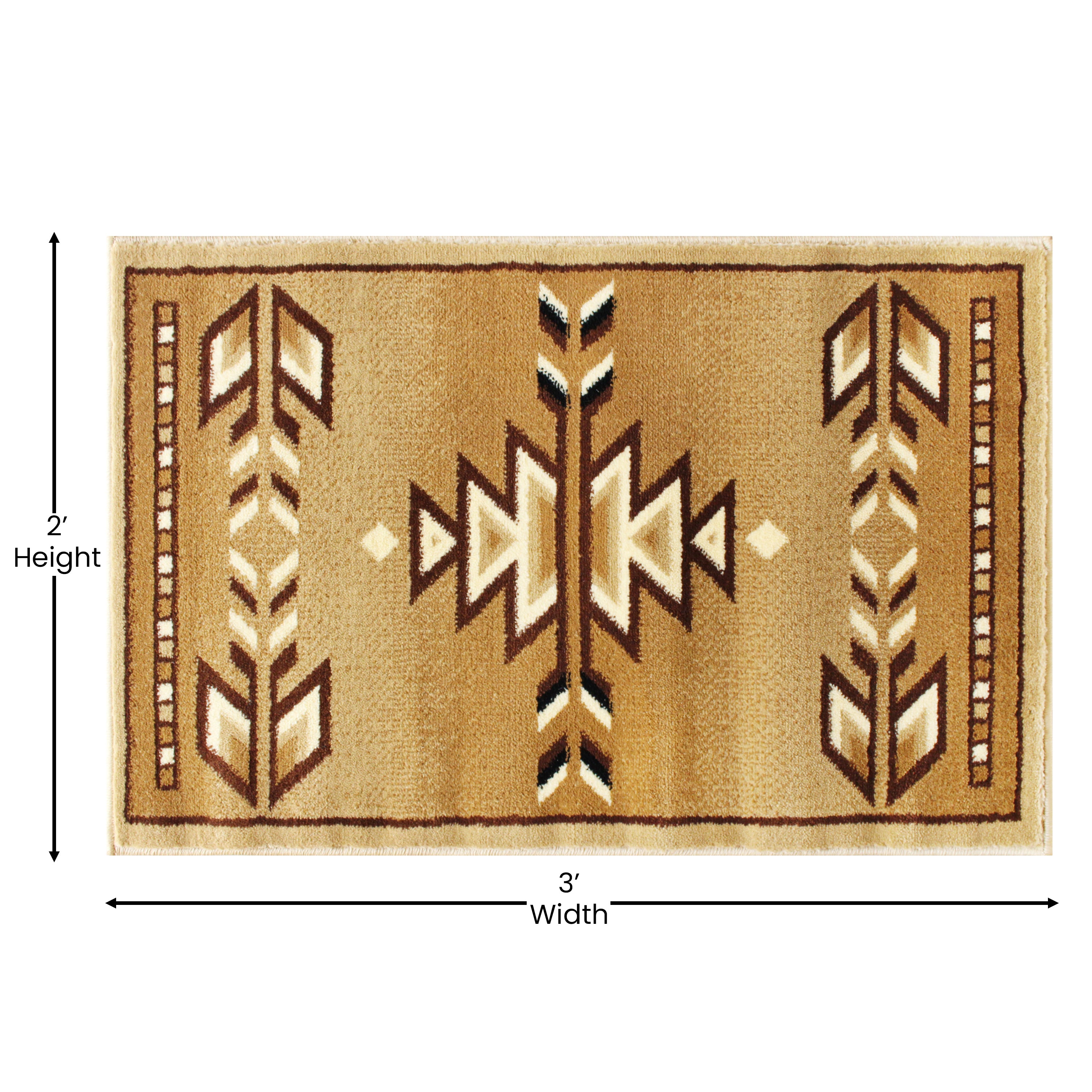 Lodi Collection Southwestern 2' x 3' Brown Area Rug - Olefin Rug with Jute Backing for Hallway, Entryway, Bedroom, Living Room
