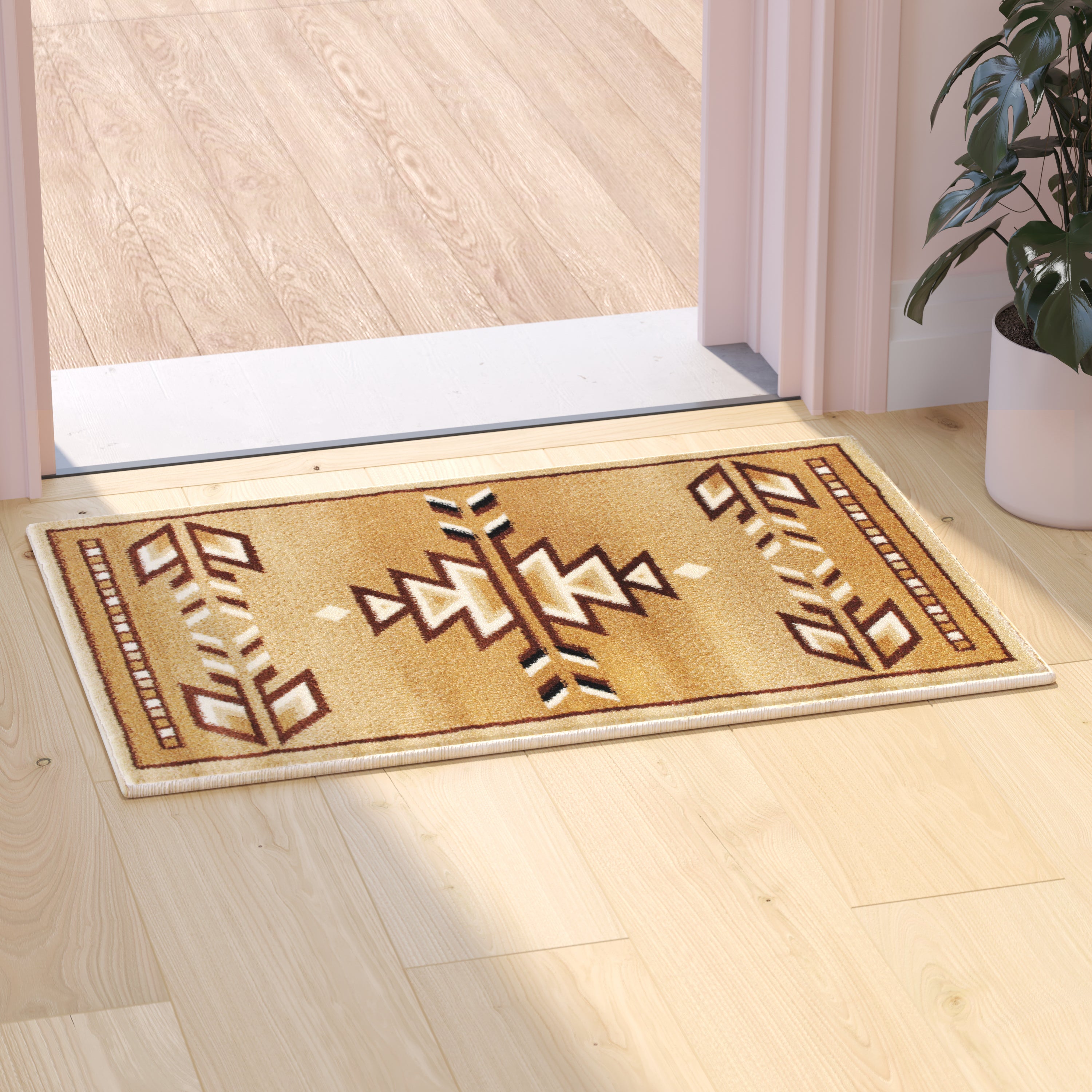 Lodi Collection Southwestern 2' x 3' Brown Area Rug - Olefin Rug with Jute Backing for Hallway, Entryway, Bedroom, Living Room