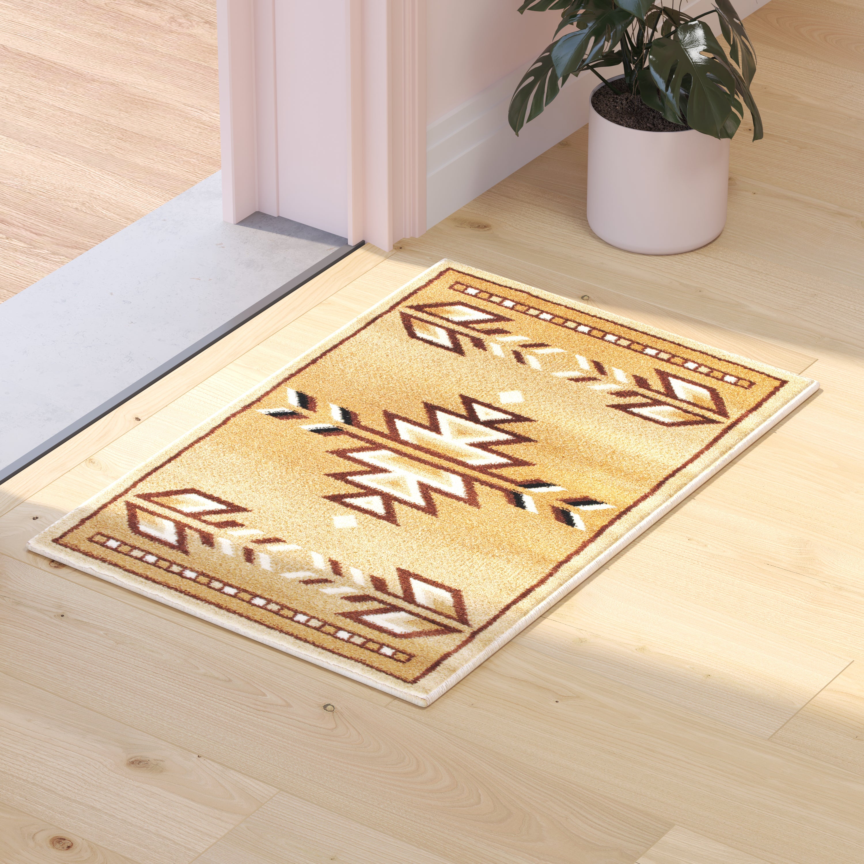 Lodi Collection Southwestern 2' x 3' Brown Area Rug - Olefin Rug with Jute Backing for Hallway, Entryway, Bedroom, Living Room