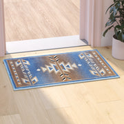 Lodi Collection Southwestern 2' x 3' Blue Area Rug - Olefin Rug with Jute Backing for Hallway, Entryway, Bedroom, Living Room