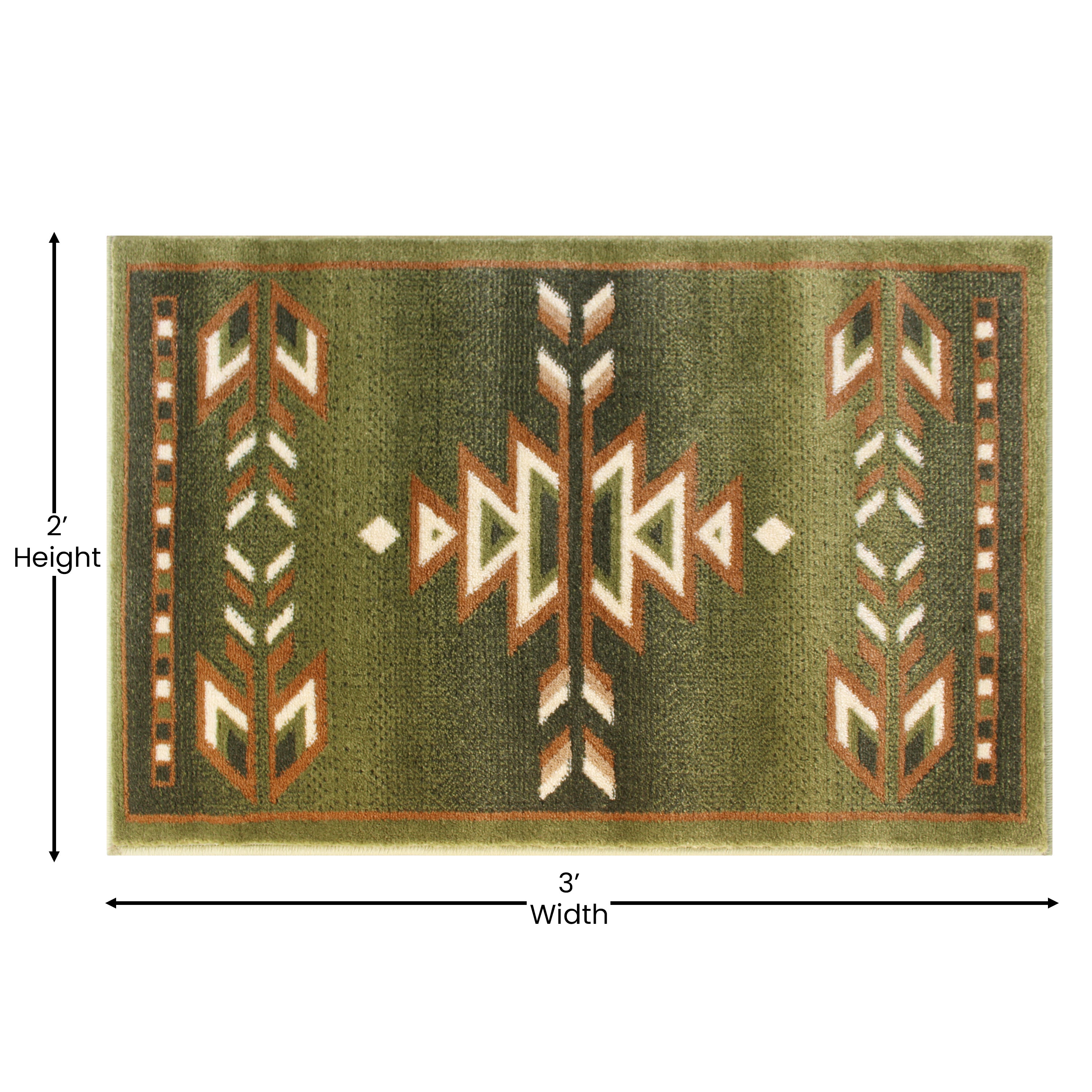 Lodi Collection Southwestern 2' x 3' Green Area Rug - Olefin Rug with Jute Backing for Hallway, Entryway, Bedroom, Living Room