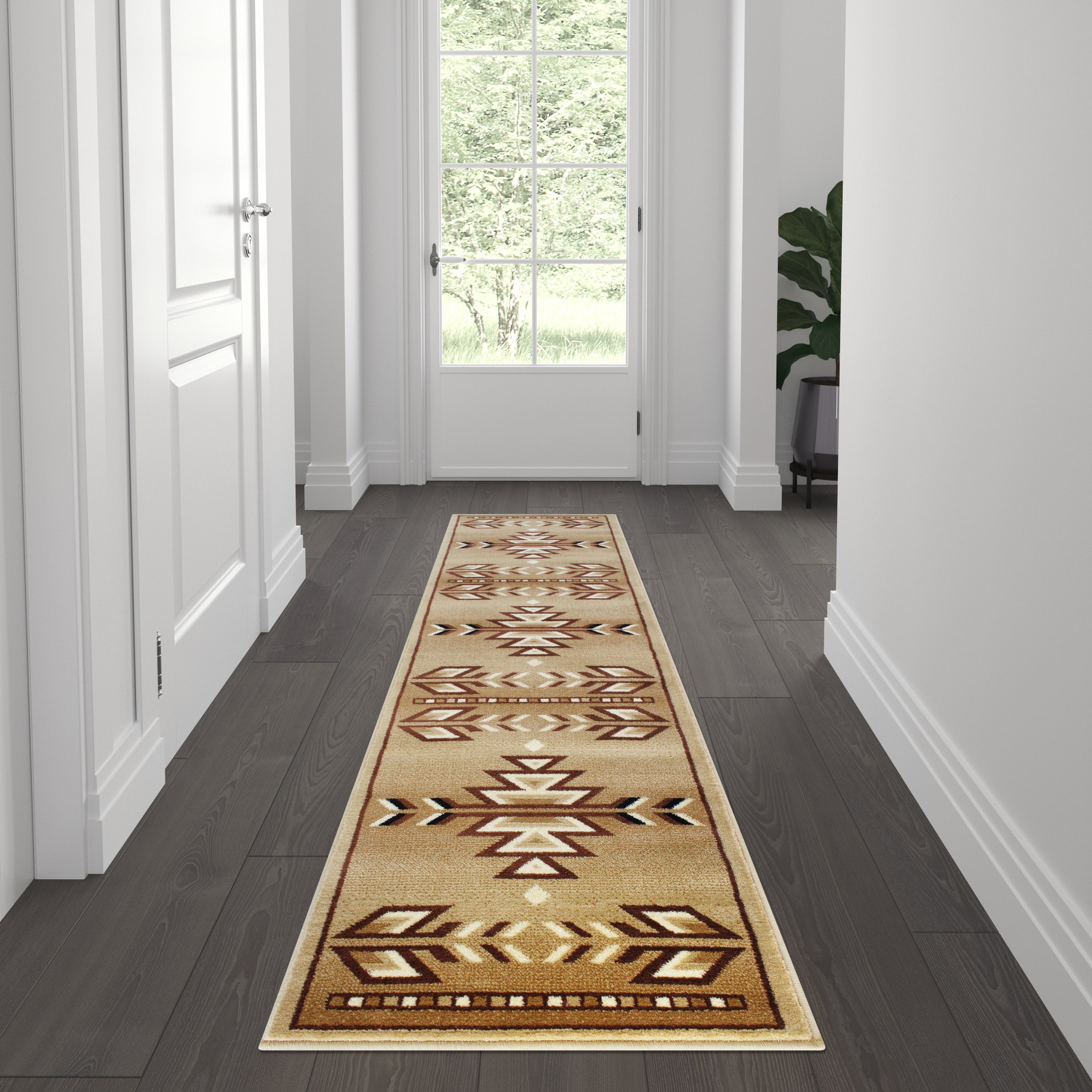 Lodi Collection Southwestern 2' x 7' Brown Area Rug - Olefin Rug with Jute Backing for Hallway, Entryway, Bedroom, Living Room
