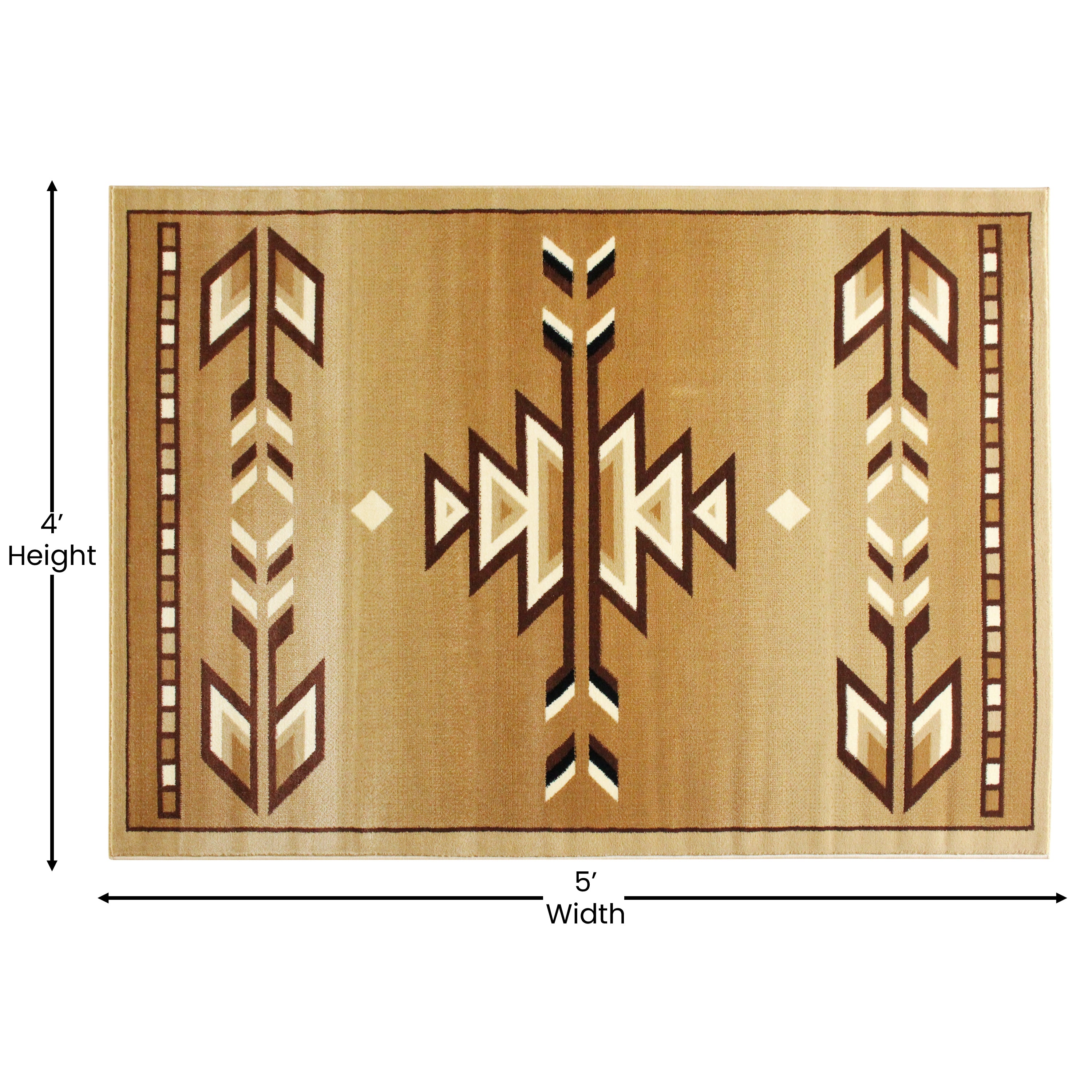 Lodi Collection Southwestern 4' x 5' Brown Area Rug - Olefin Rug with Jute Backing for Hallway, Entryway, Bedroom, Living Room