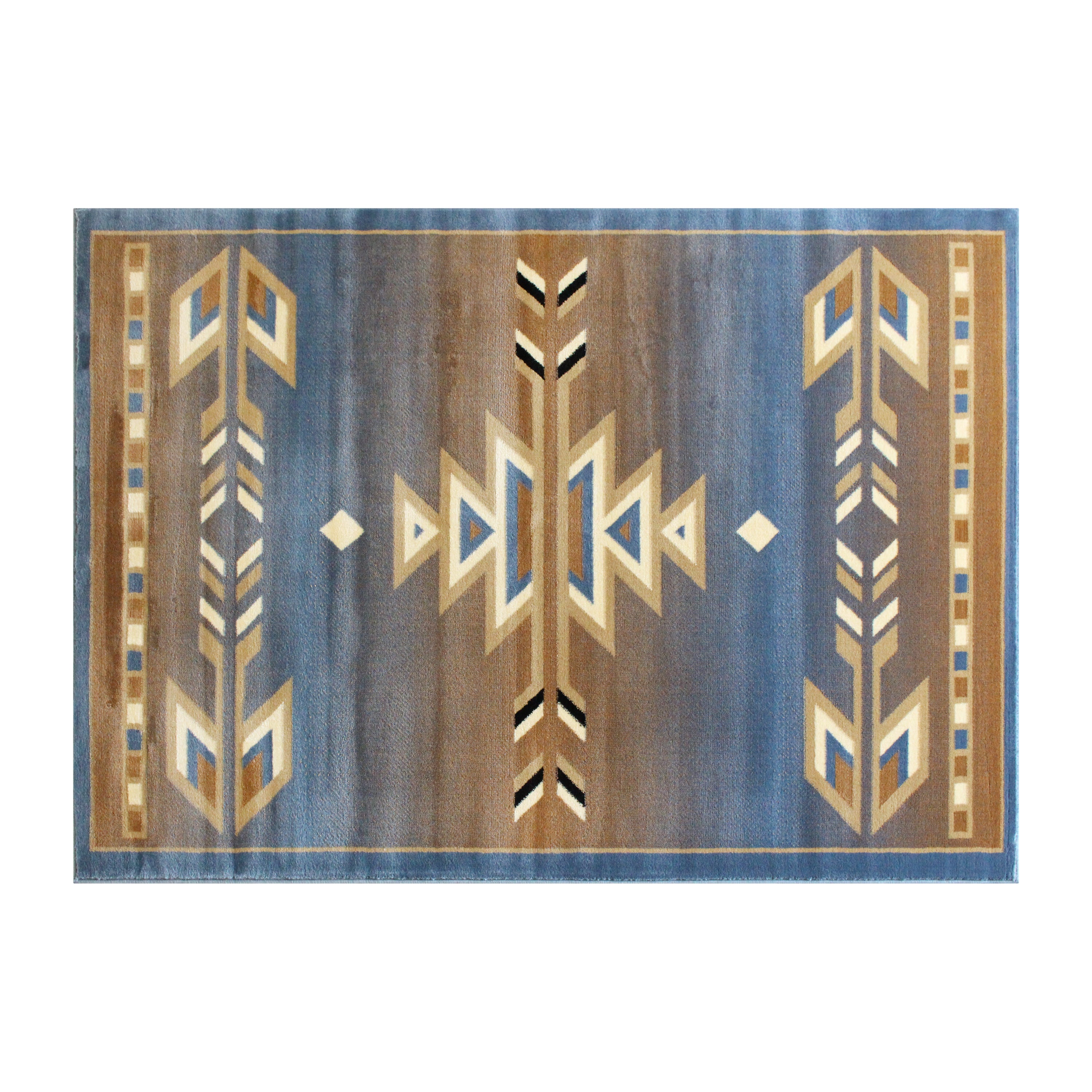 Lodi Collection Southwestern 4' x 5' Blue Area Rug - Olefin Rug with Jute Backing for Hallway, Entryway, Bedroom, Living Room
