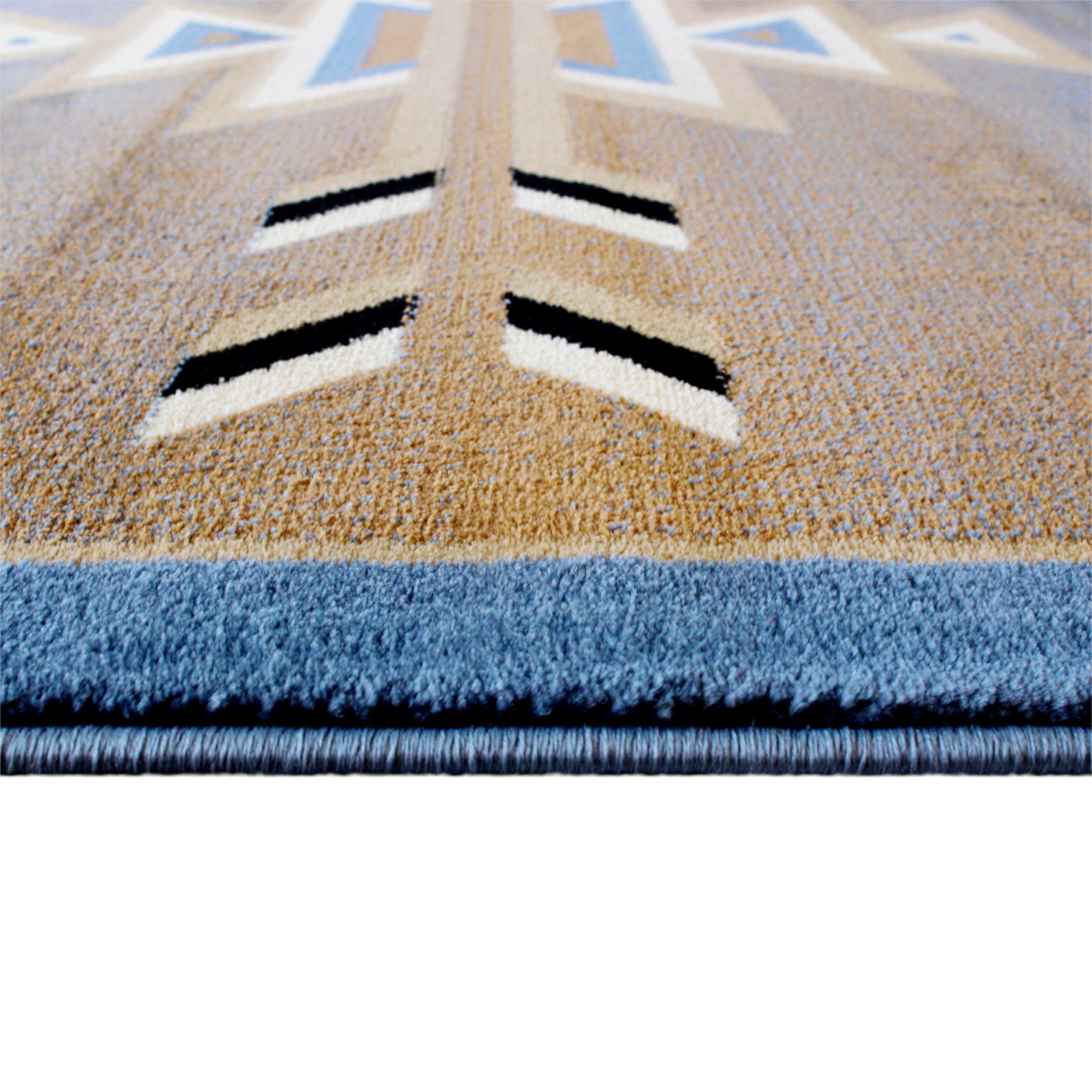 Lodi Collection Southwestern 4' x 5' Blue Area Rug - Olefin Rug with Jute Backing for Hallway, Entryway, Bedroom, Living Room