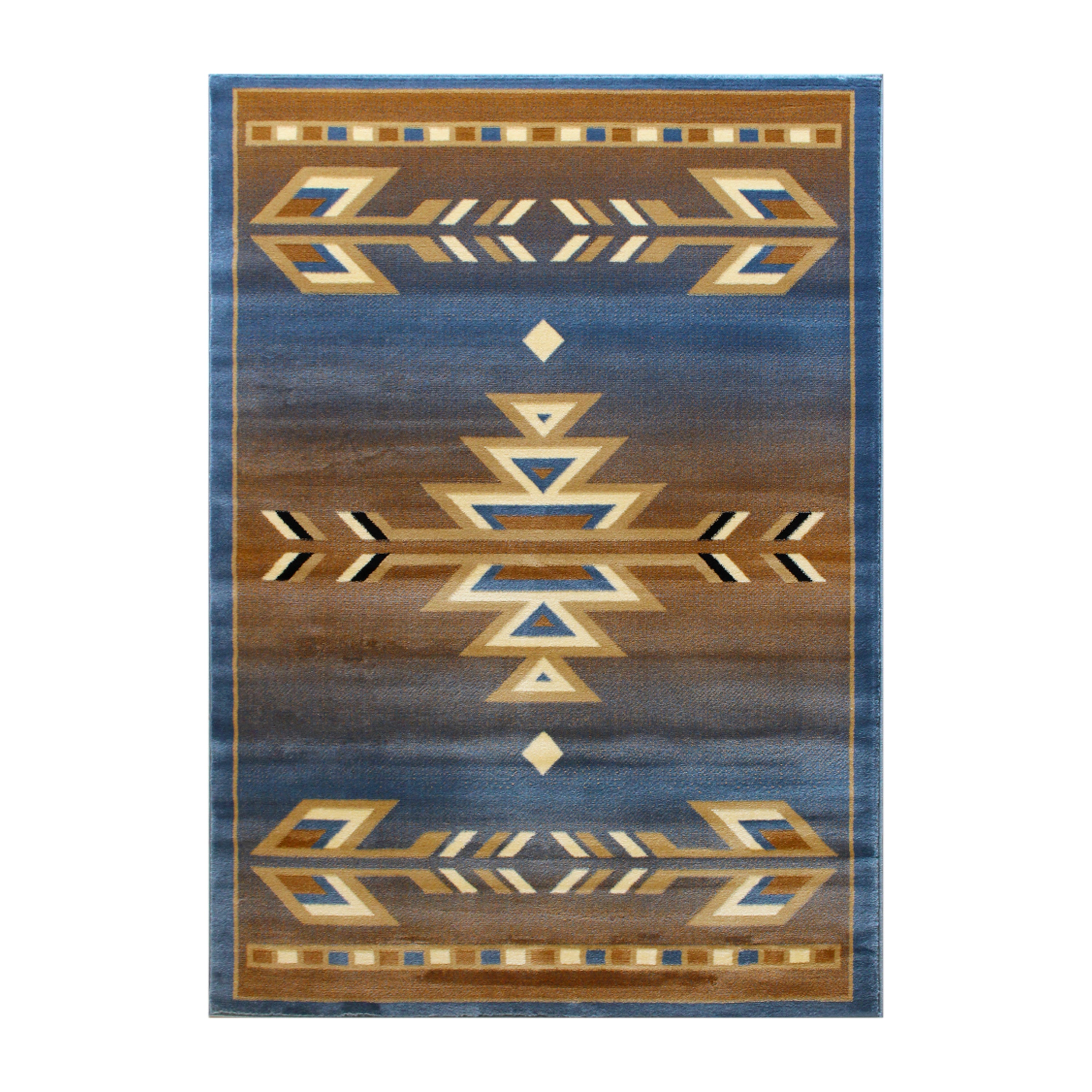 Lodi Collection Southwestern 5' x 7' Blue Area Rug - Olefin Rug with Jute Backing for Hallway, Entryway, Bedroom, Living Room