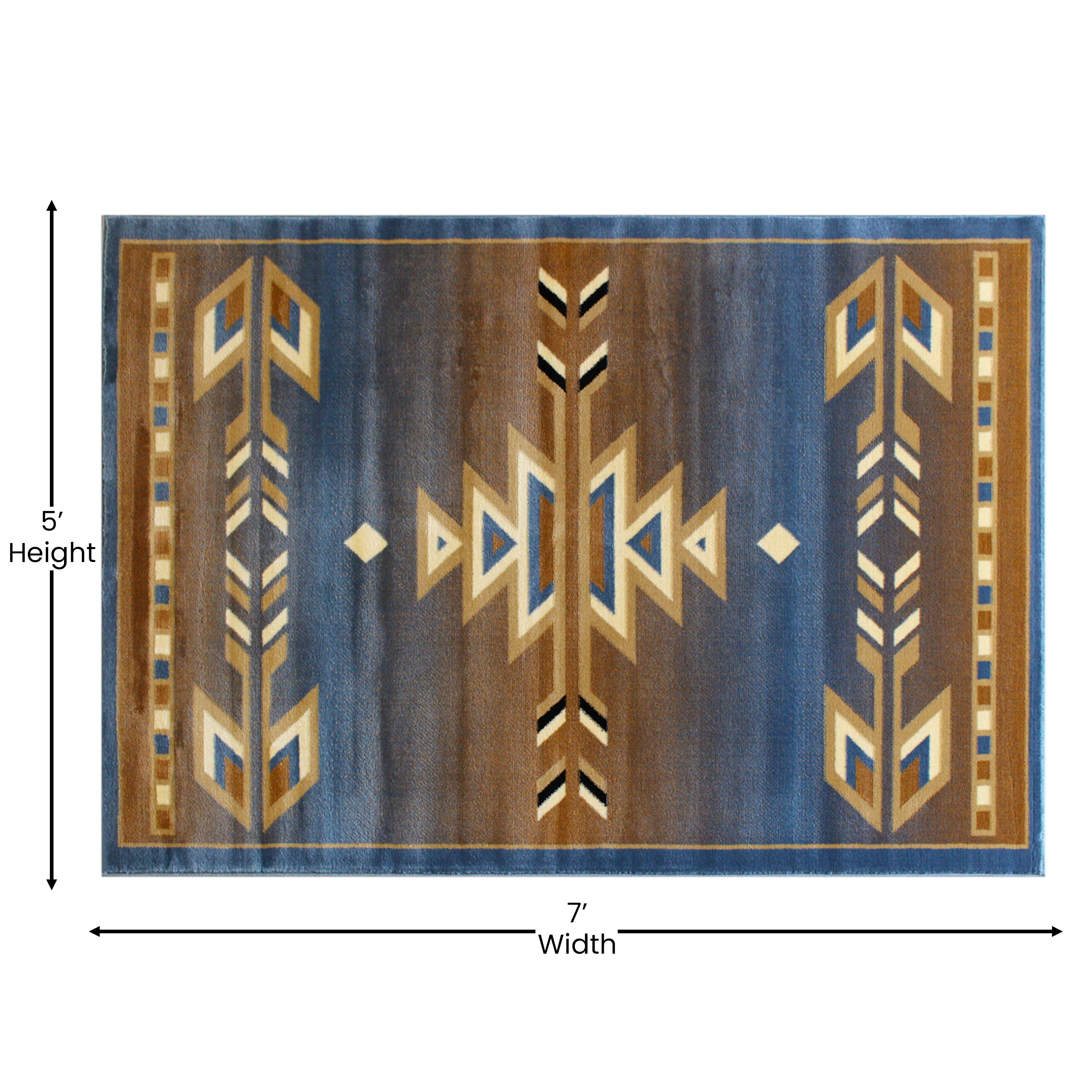 Lodi Collection Southwestern 5' x 7' Blue Area Rug - Olefin Rug with Jute Backing for Hallway, Entryway, Bedroom, Living Room