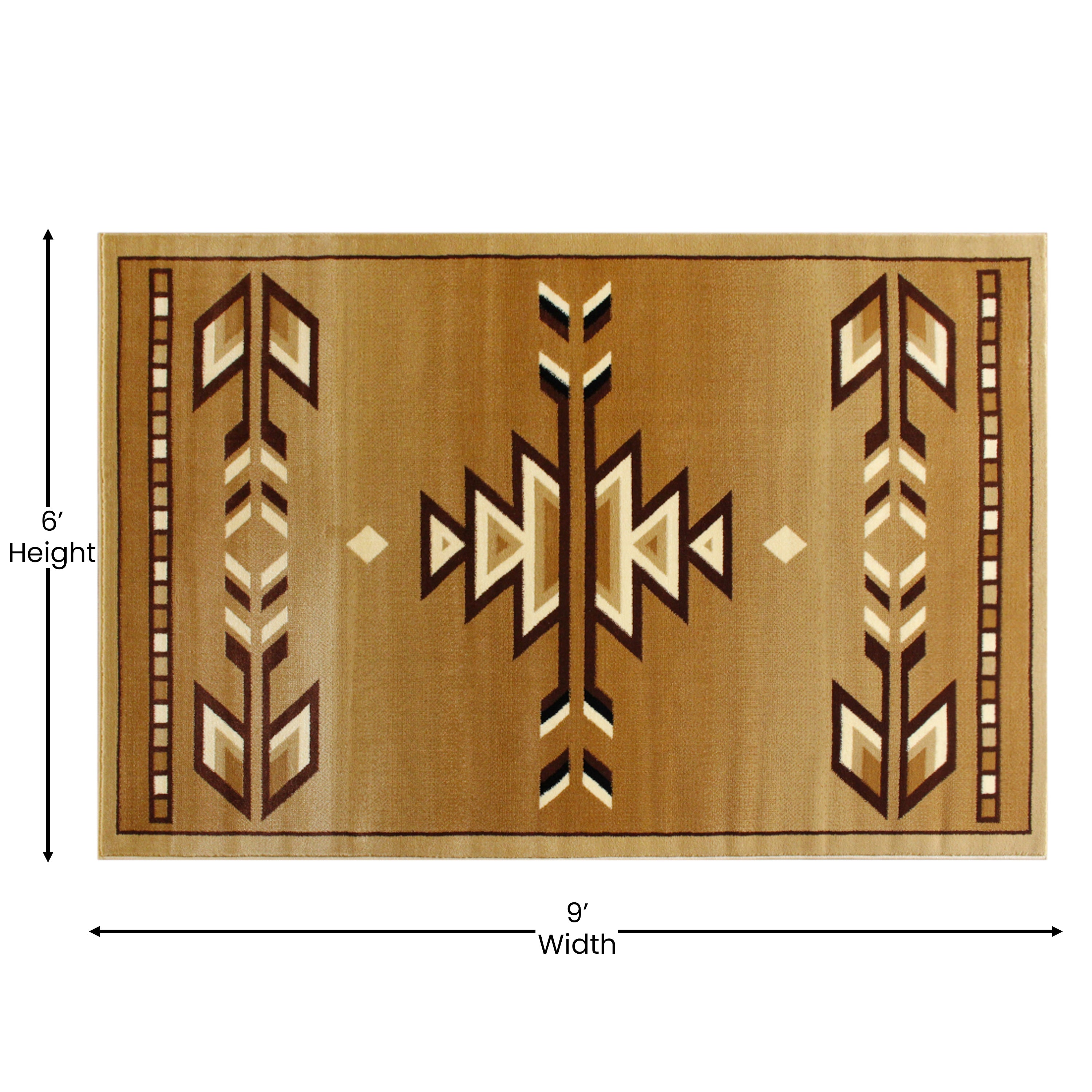Lodi Collection Southwestern 6' x 9' Brown Area Rug - Olefin Rug with Jute Backing for Hallway, Entryway, Bedroom, Living Room