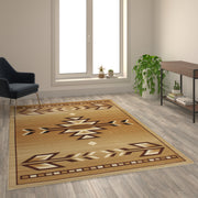 Lodi Collection Southwestern 6' x 9' Brown Area Rug - Olefin Rug with Jute Backing for Hallway, Entryway, Bedroom, Living Room