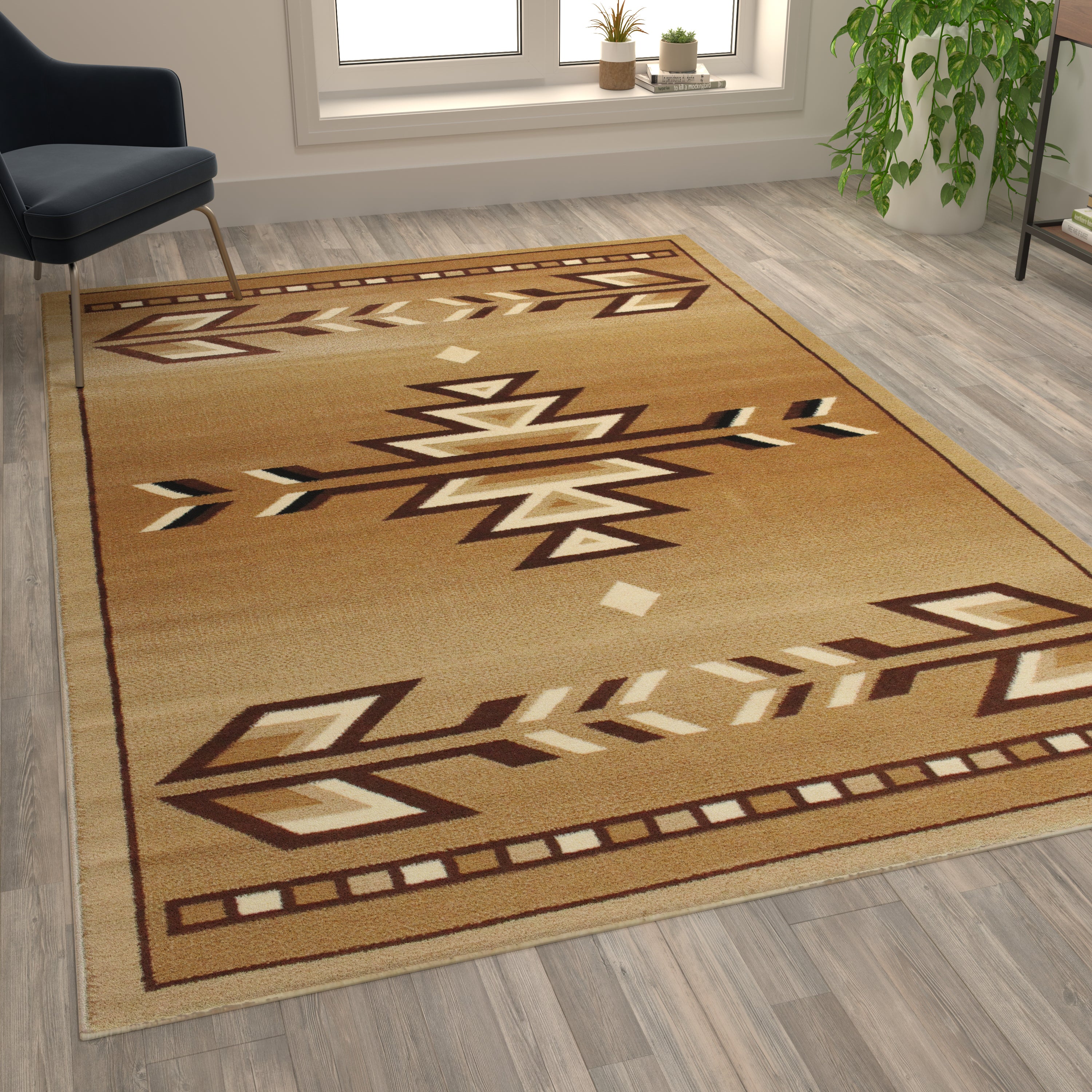 Lodi Collection Southwestern 6' x 9' Brown Area Rug - Olefin Rug with Jute Backing for Hallway, Entryway, Bedroom, Living Room