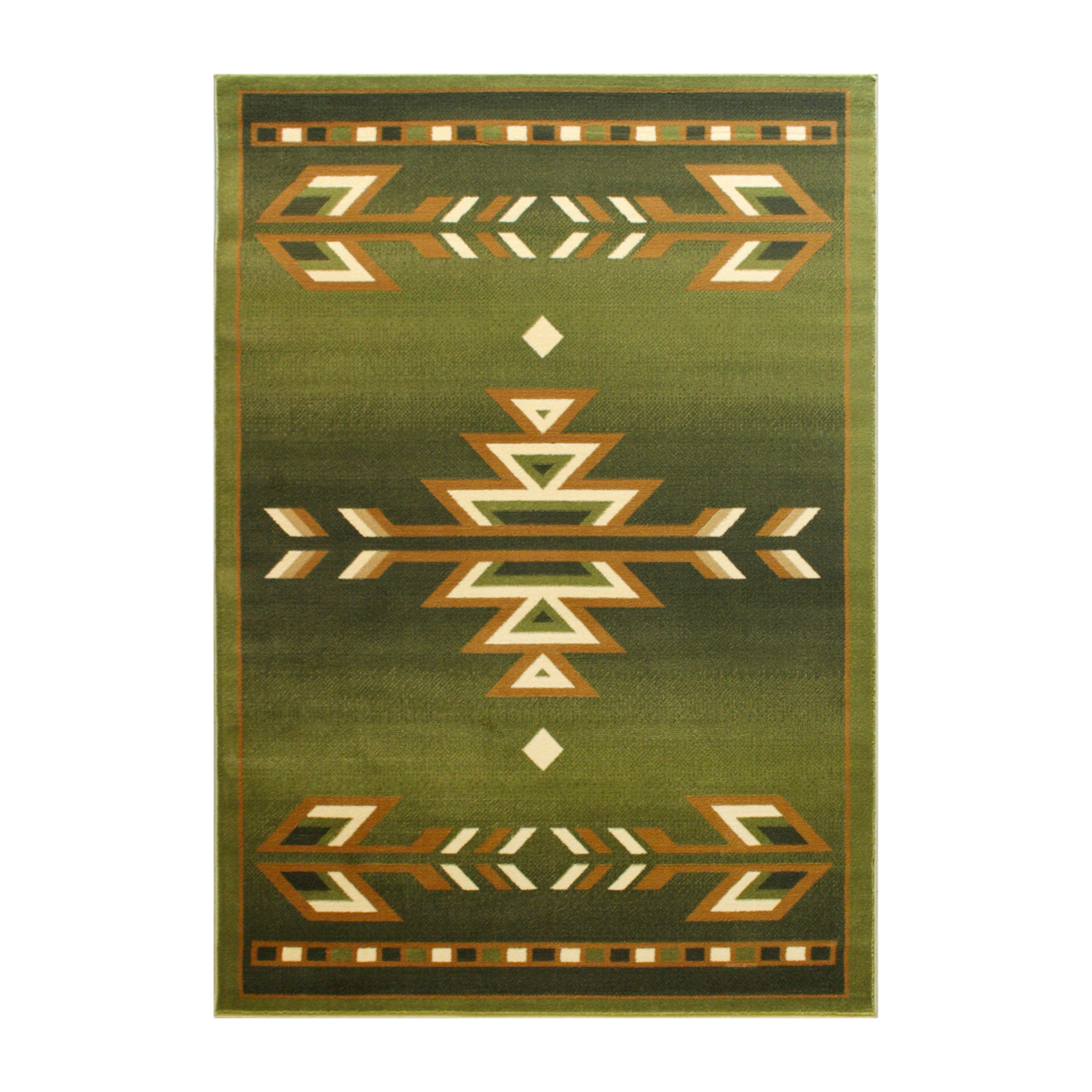 Lodi Collection Southwestern 6' x 9' Green Area Rug - Olefin Rug with Jute Backing for Hallway, Entryway, Bedroom, Living Room