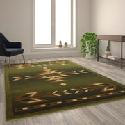 Lodi Collection Southwestern 6' x 9' Green Area Rug - Olefin Rug with Jute Backing for Hallway, Entryway, Bedroom, Living Room