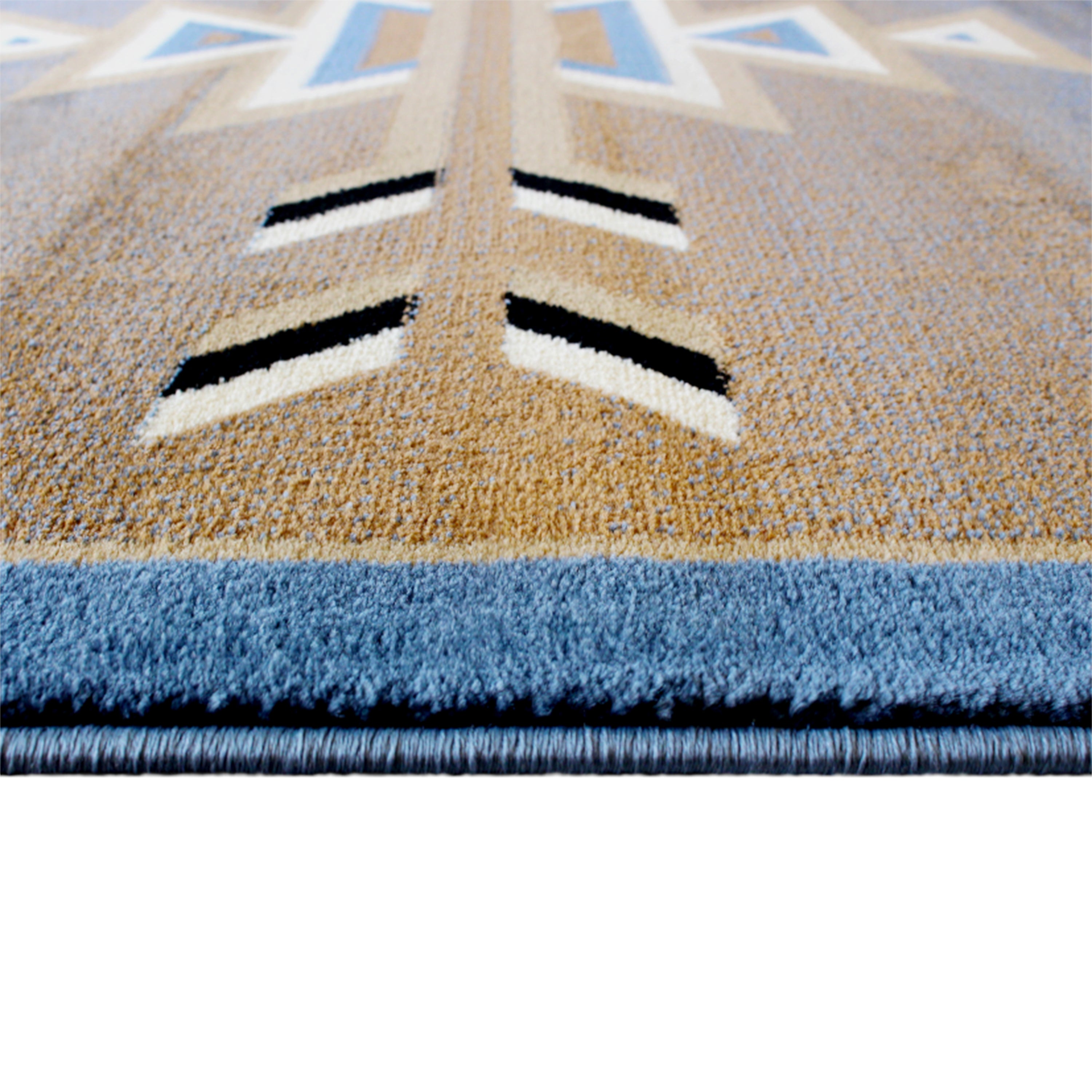 Lodi Collection Southwestern 8' x 10' Blue Area Rug - Olefin Rug with Jute Backing for Hallway, Entryway, Bedroom, Living Room