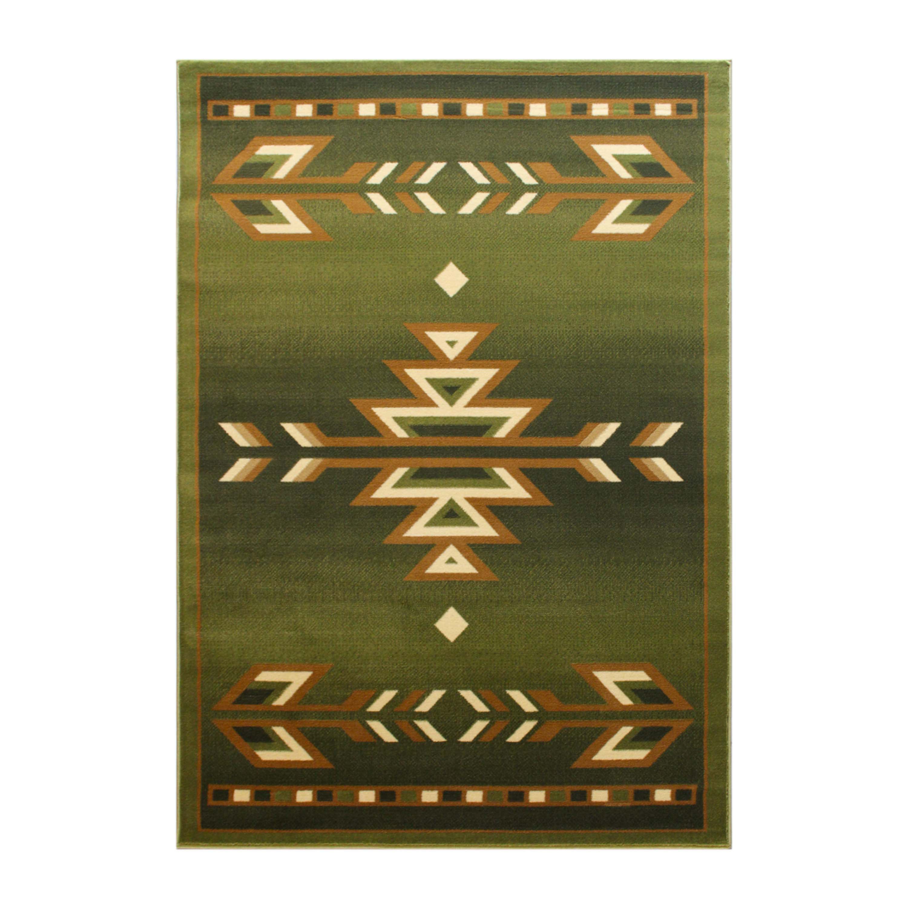 Lodi Collection Southwestern 8' x 10' Green Area Rug - Olefin Rug with Jute Backing for Hallway, Entryway, Bedroom, Living Room