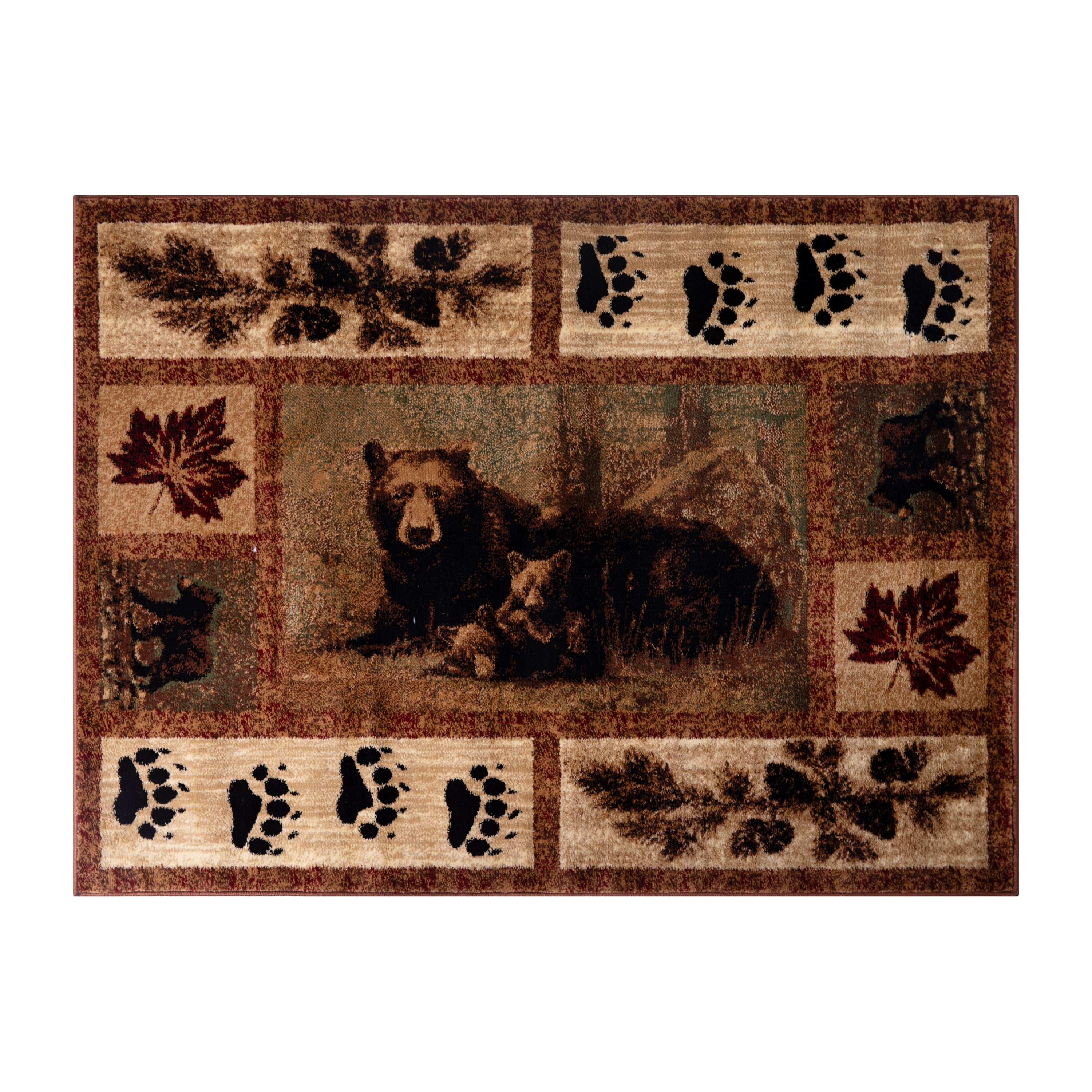 Vassa Collection 2' x 3' Mother Bear & Cubs Nature Themed Olefin Area Rug with Jute Backing for Entryway, Living Room, Bedroom