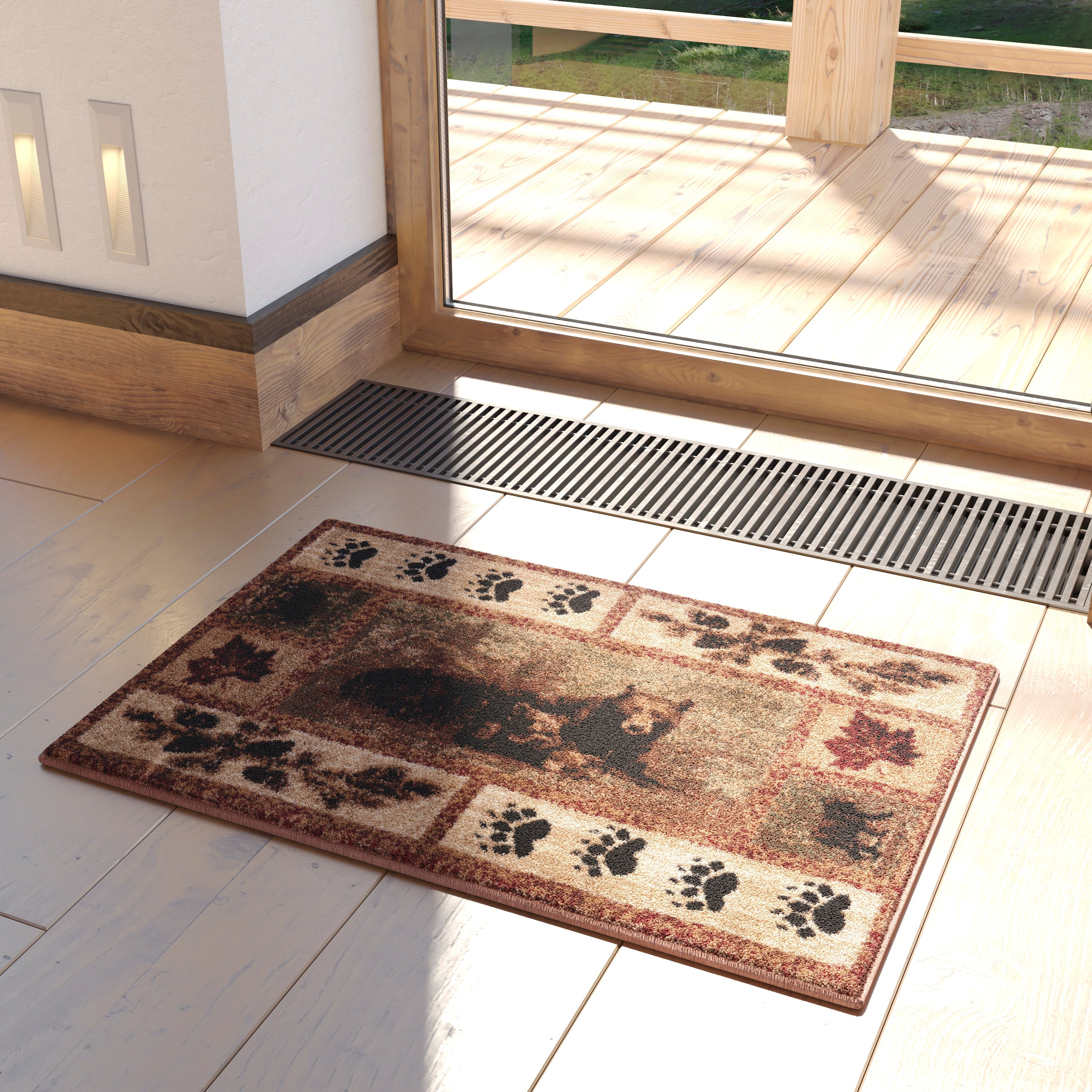 Vassa Collection 2' x 3' Mother Bear & Cubs Nature Themed Olefin Area Rug with Jute Backing for Entryway, Living Room, Bedroom