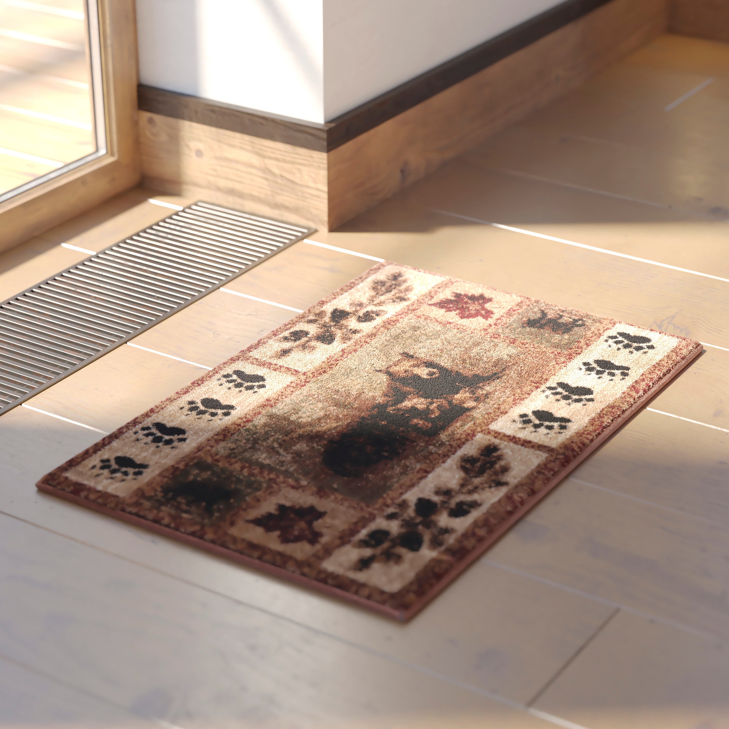 Vassa Collection 2' x 3' Mother Bear & Cubs Nature Themed Olefin Area Rug with Jute Backing for Entryway, Living Room, Bedroom