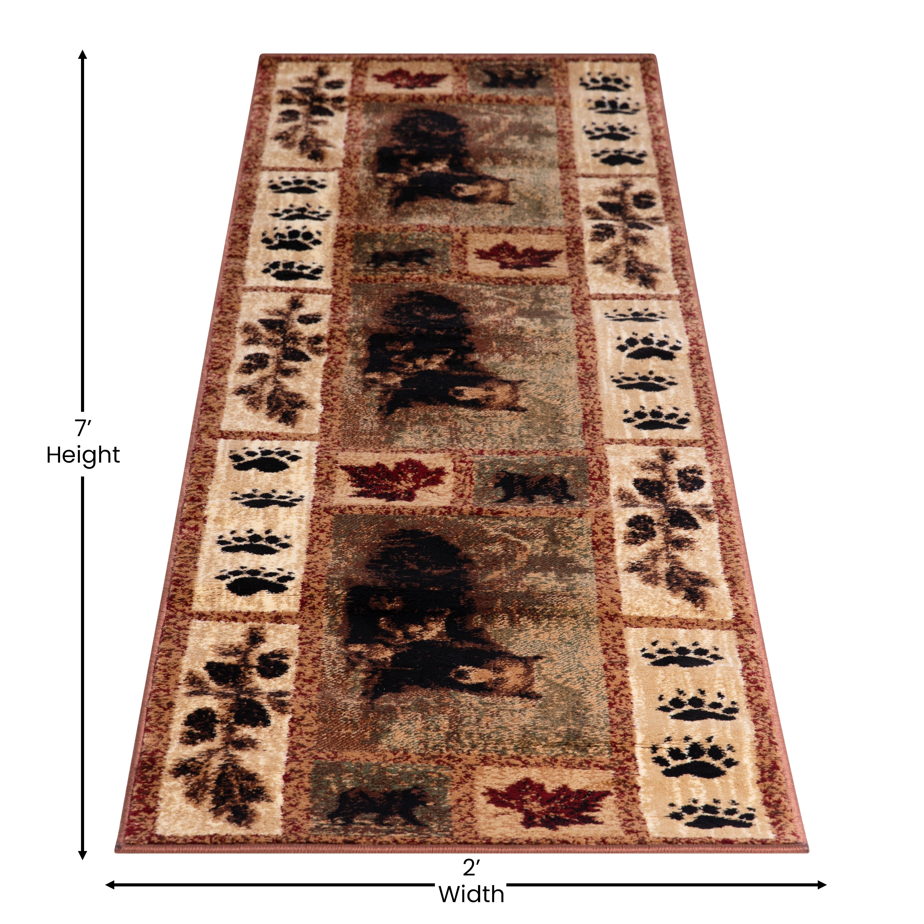 Vassa Collection 2' x 7' Mother Bear & Cubs Nature Themed Olefin Area Rug with Jute Backing for Entryway, Living Room, Bedroom