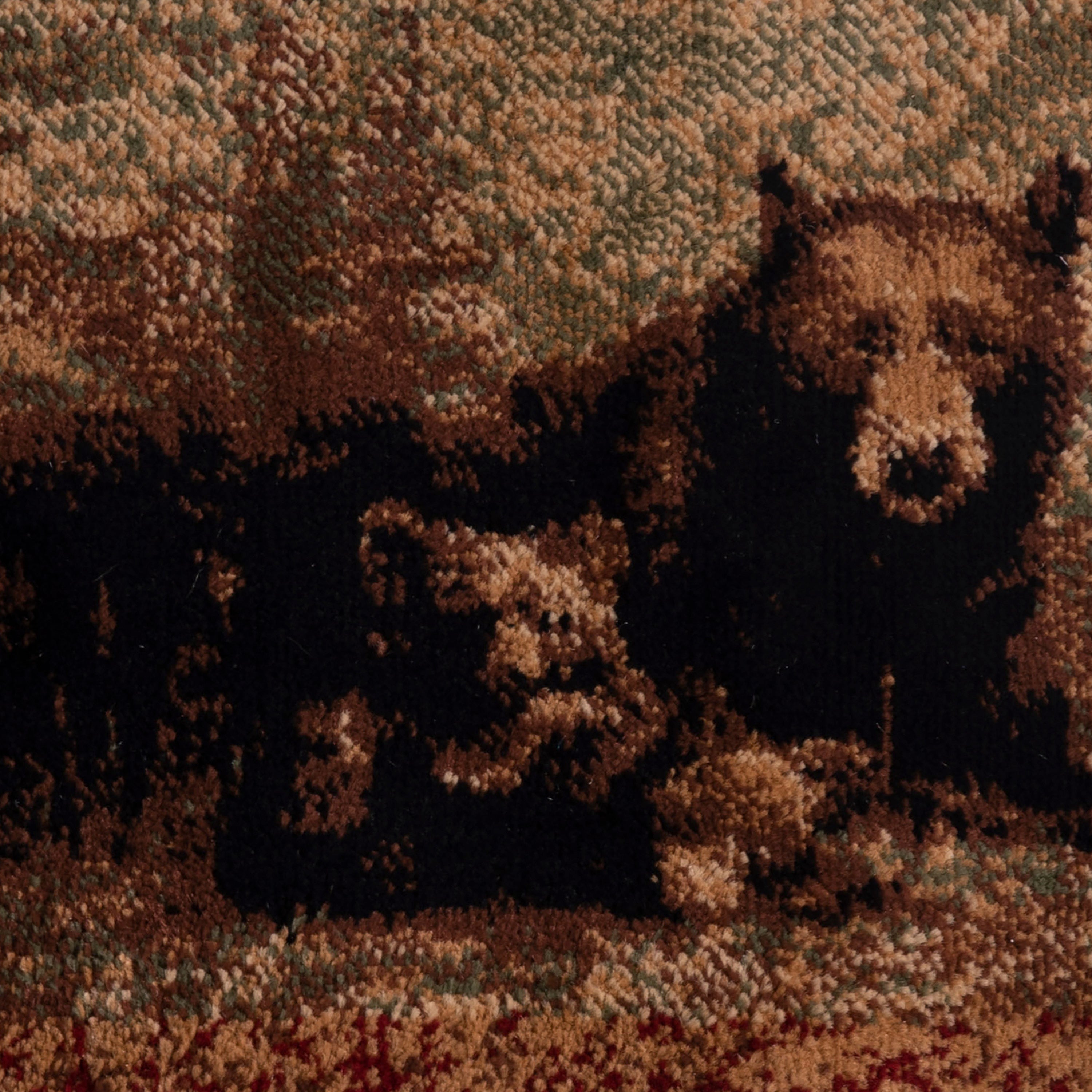 Vassa Collection 2' x 7' Mother Bear & Cubs Nature Themed Olefin Area Rug with Jute Backing for Entryway, Living Room, Bedroom