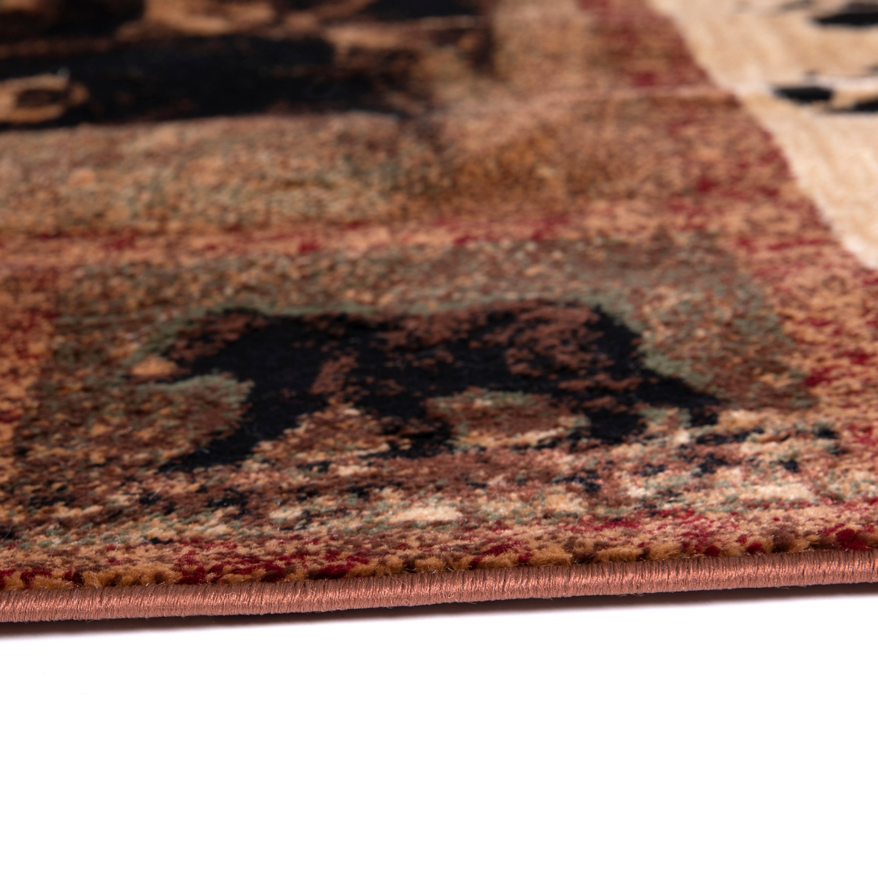 Vassa Collection 4' x 5' Mother Bear & Cubs Nature Themed Olefin Area Rug with Jute Backing for Entryway, Living Room, Bedroom