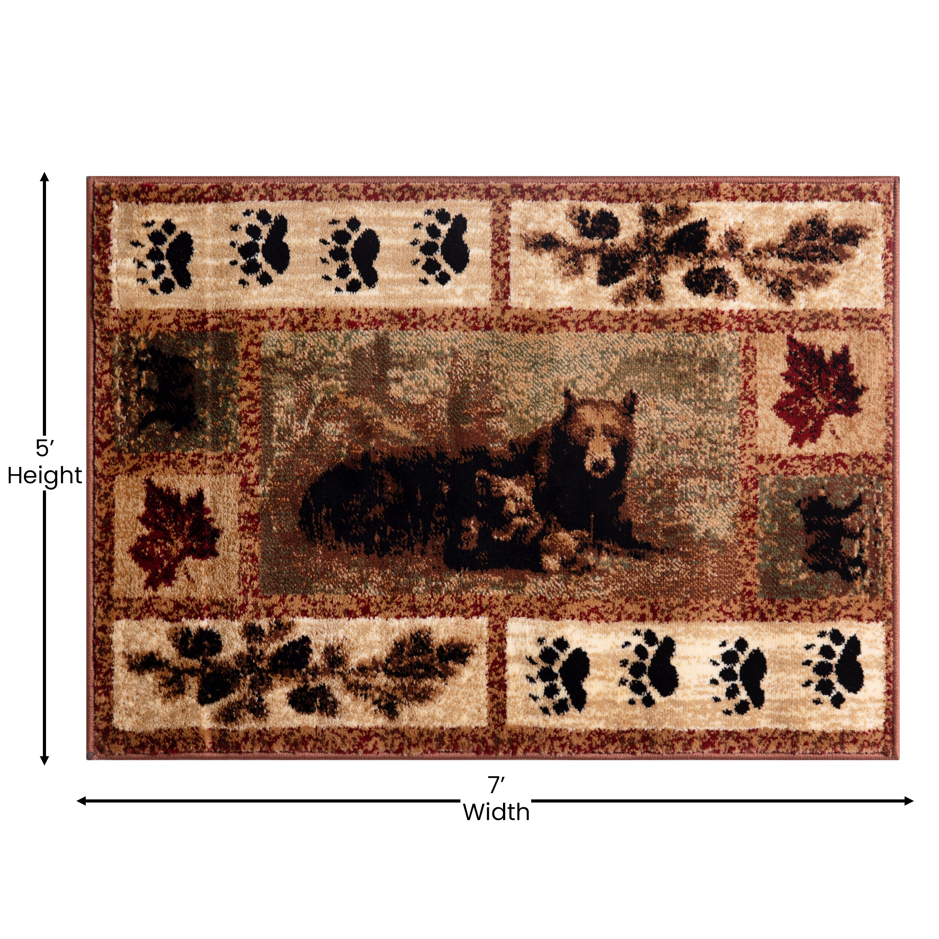 Vassa Collection 5' x 7' Mother Bear & Cubs Nature Themed Olefin Area Rug with Jute Backing for Entryway, Living Room, Bedroom