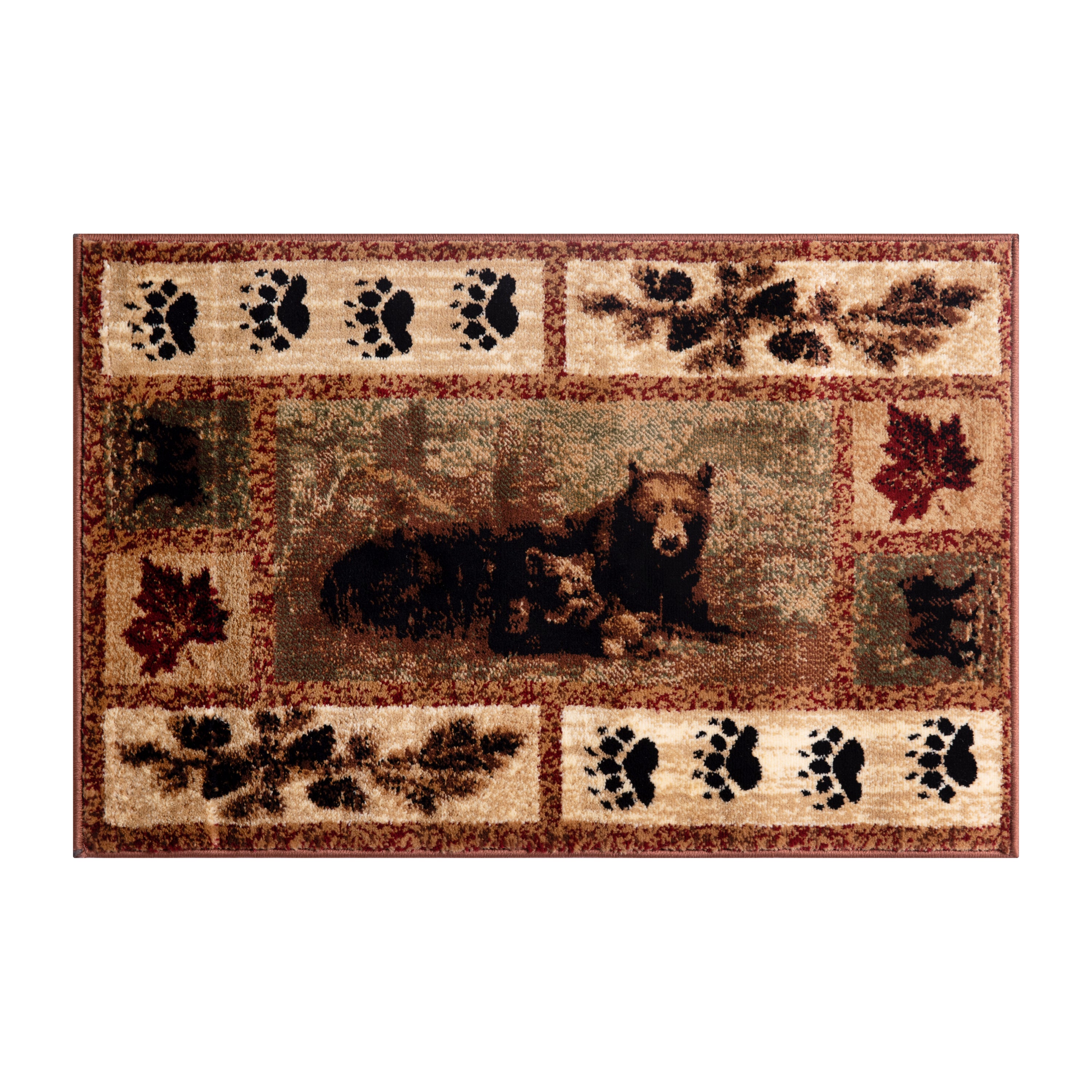 Vassa Collection 6' x 9' Mother Bear & Cubs Nature Themed Olefin Area Rug with Jute Backing for Entryway, Living Room, Bedroom