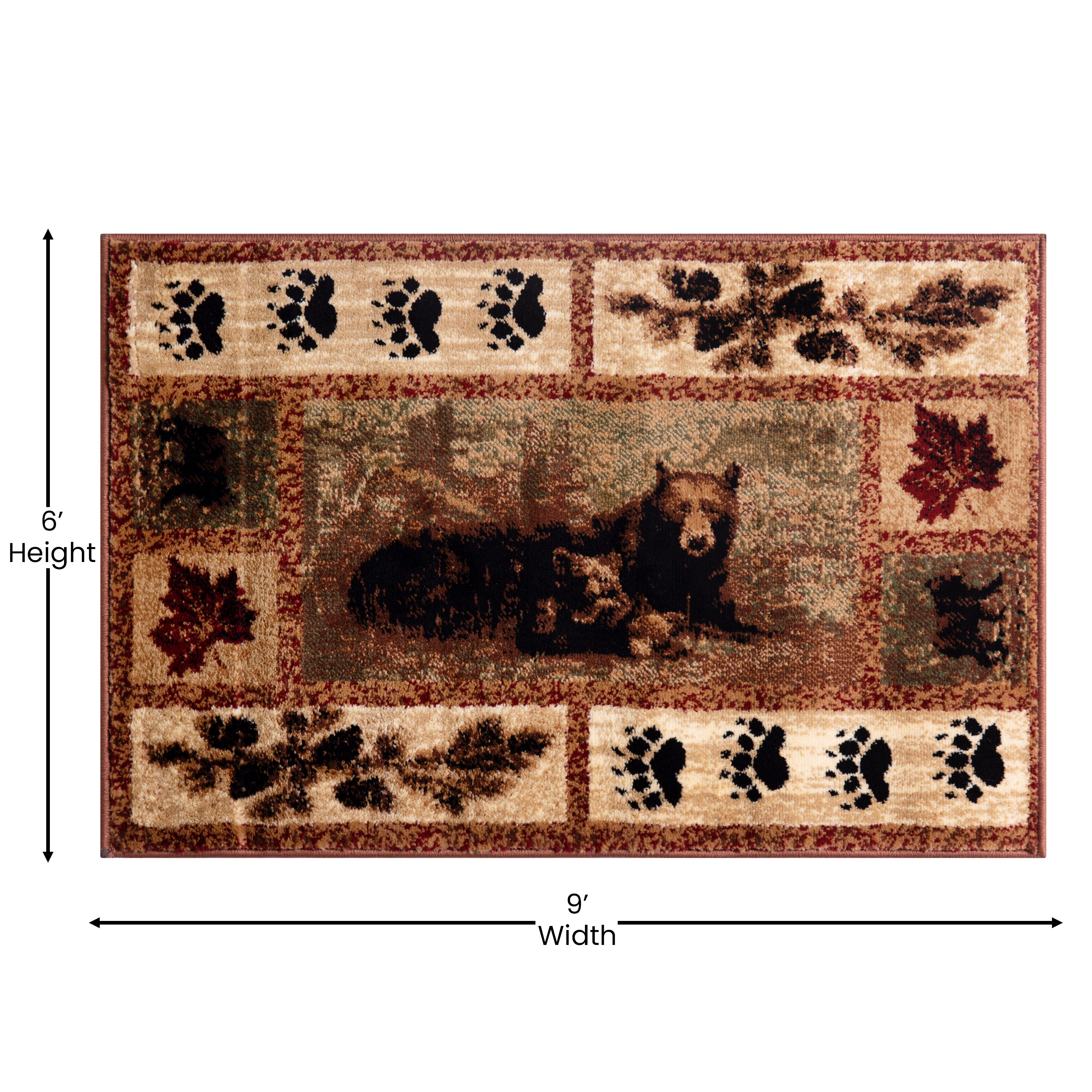 Vassa Collection 6' x 9' Mother Bear & Cubs Nature Themed Olefin Area Rug with Jute Backing for Entryway, Living Room, Bedroom