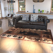 Vassa Collection 6' x 9' Mother Bear & Cubs Nature Themed Olefin Area Rug with Jute Backing for Entryway, Living Room, Bedroom