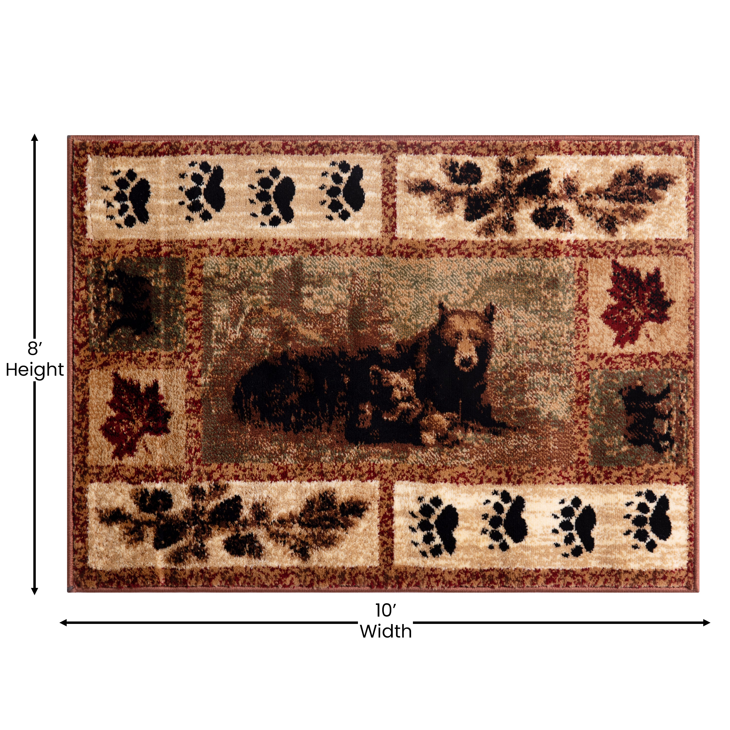 Vassa Collection 8' x 10' Mother Bear & Cubs Nature Themed Olefin Area Rug with Jute Backing for Entryway, Living Room, Bedroom
