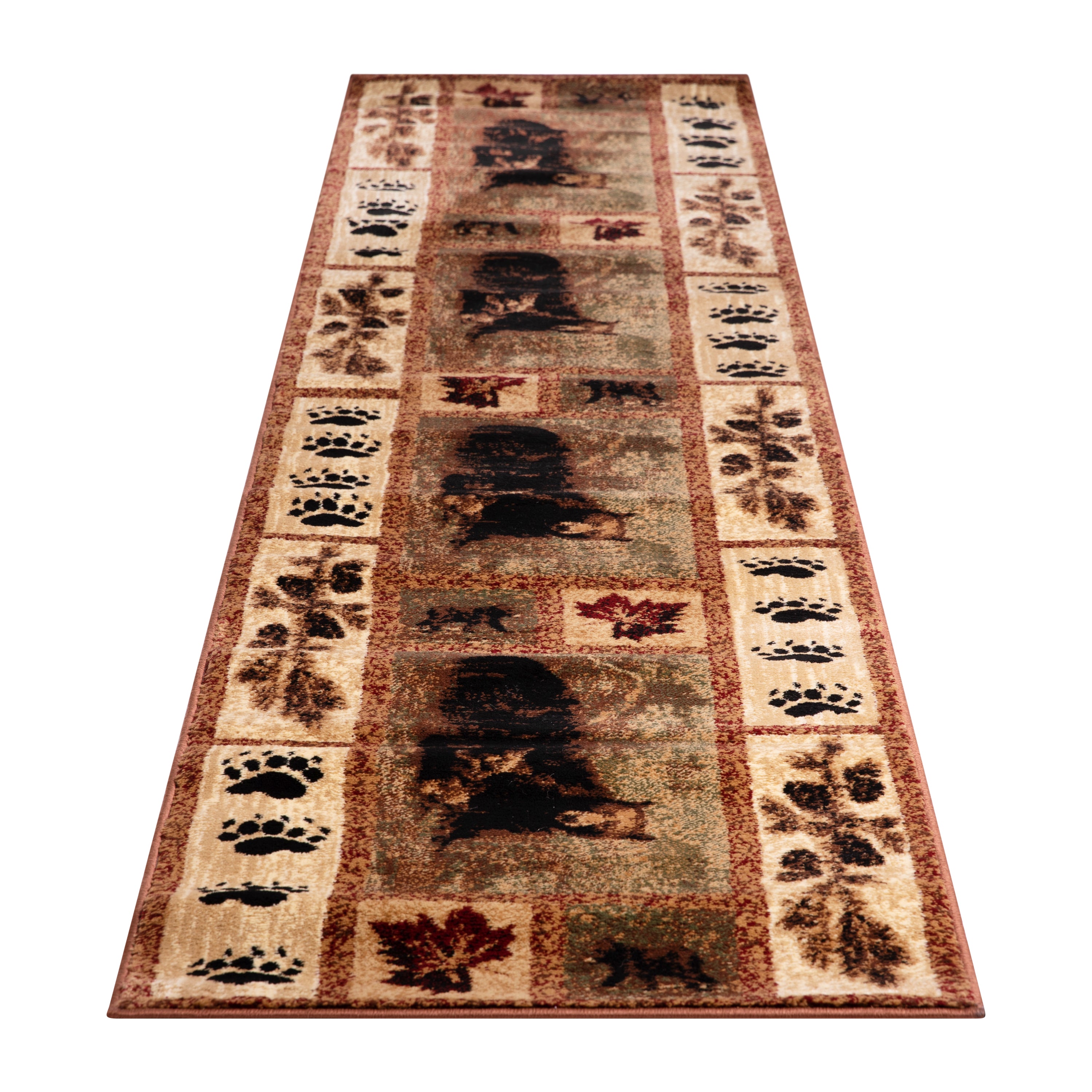 Vassa Collection 2' x 11' Mother Bear & Cubs Nature Themed Olefin Area Rug with Jute Backing for Entryway, Living Room, Bedroom