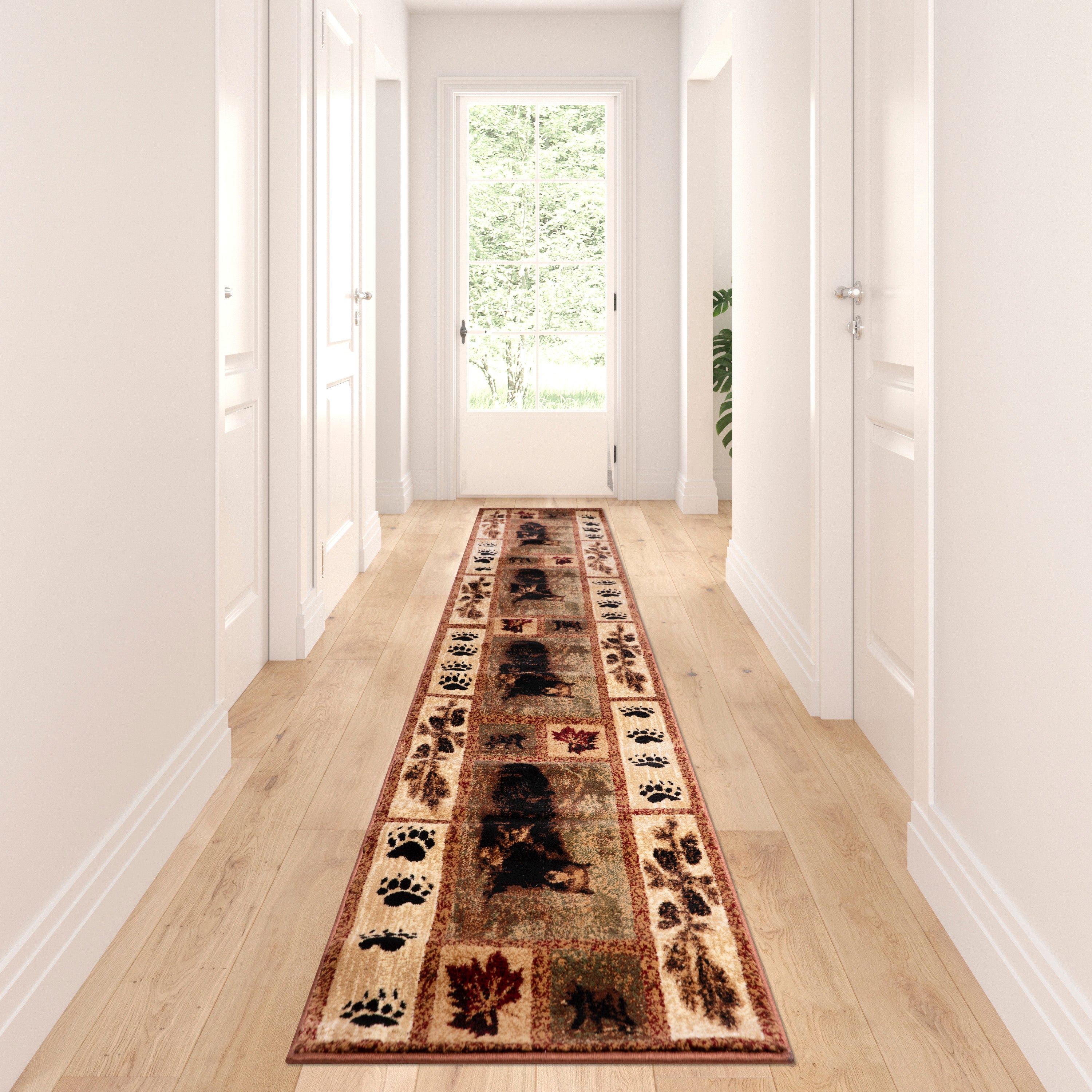 Vassa Collection 2' x 11' Mother Bear & Cubs Nature Themed Olefin Area Rug with Jute Backing for Entryway, Living Room, Bedroom