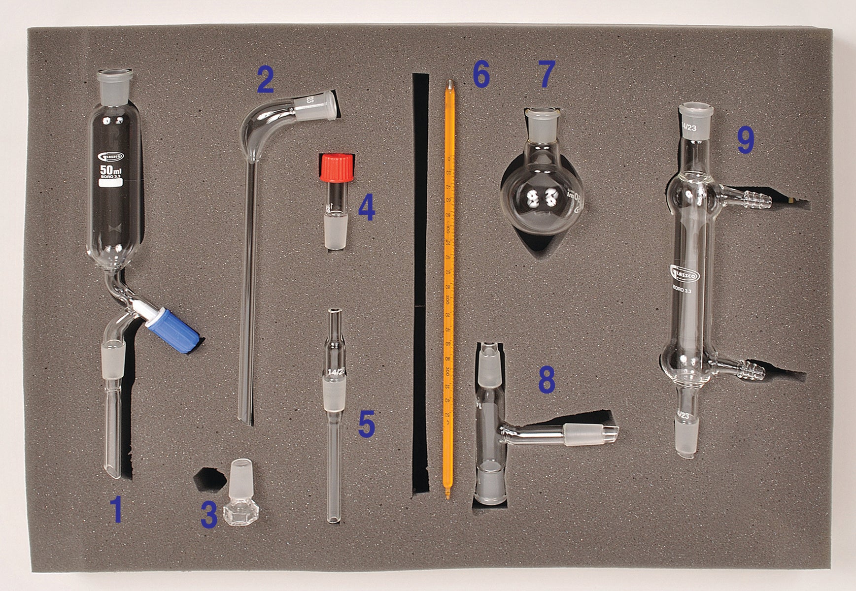 United Scientific® Standard Organic Chemistry Glassware Kit, 9 Pieces