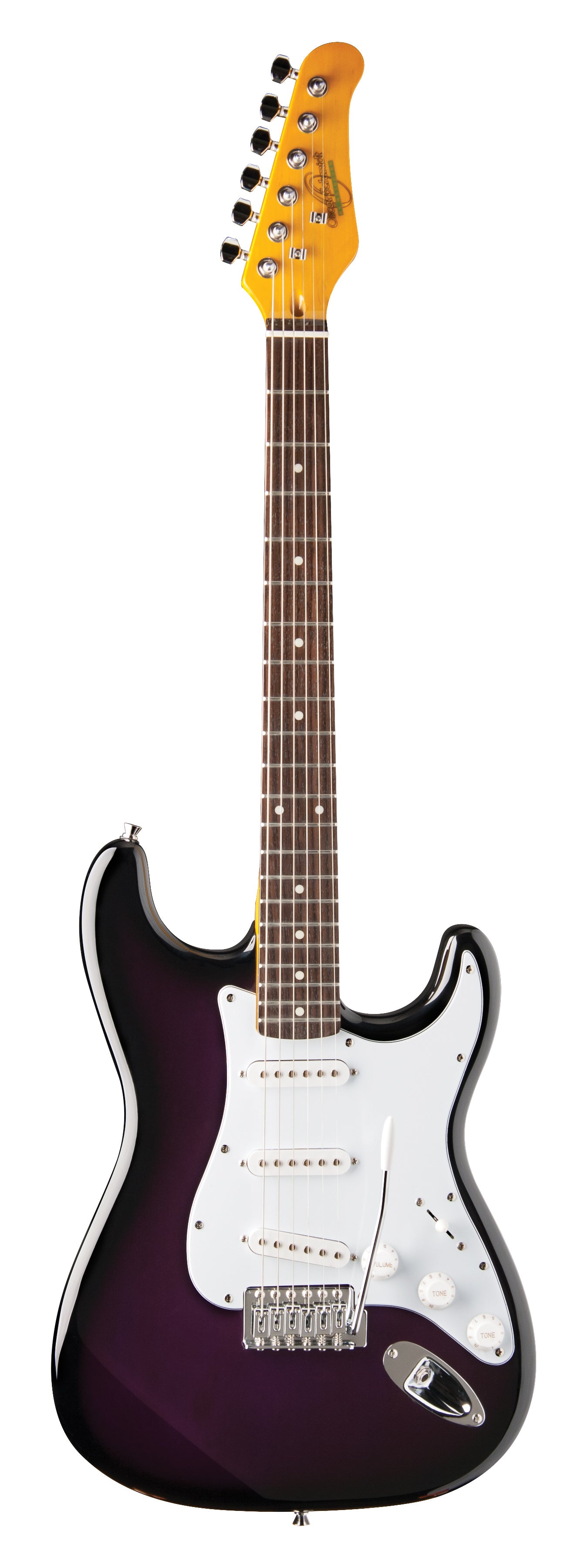 Oscar Schmidt OS-300-PS-A Double Cut Solid Body Electric Guitar. Purple Sunburst