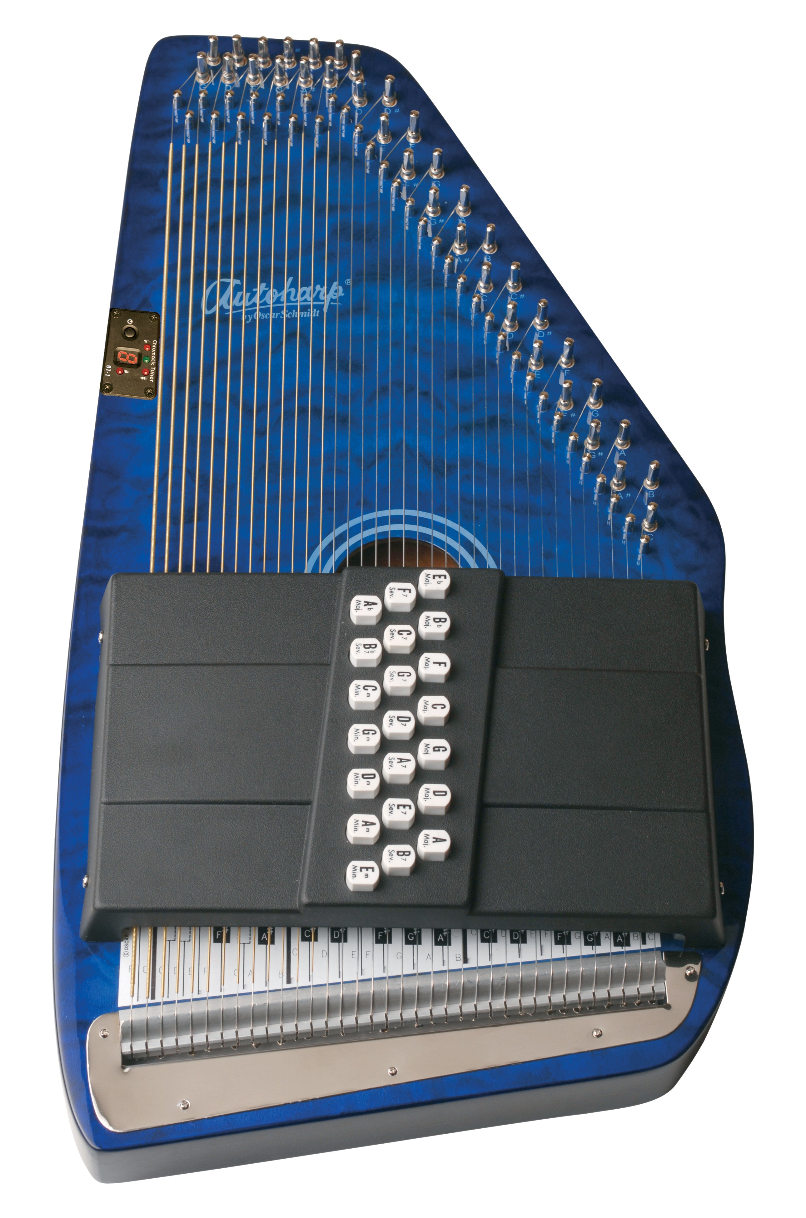 Oscar Schmidt OS21CQTBL 21 Chord Acoustic Auto Harp. Quilt Trans Blue