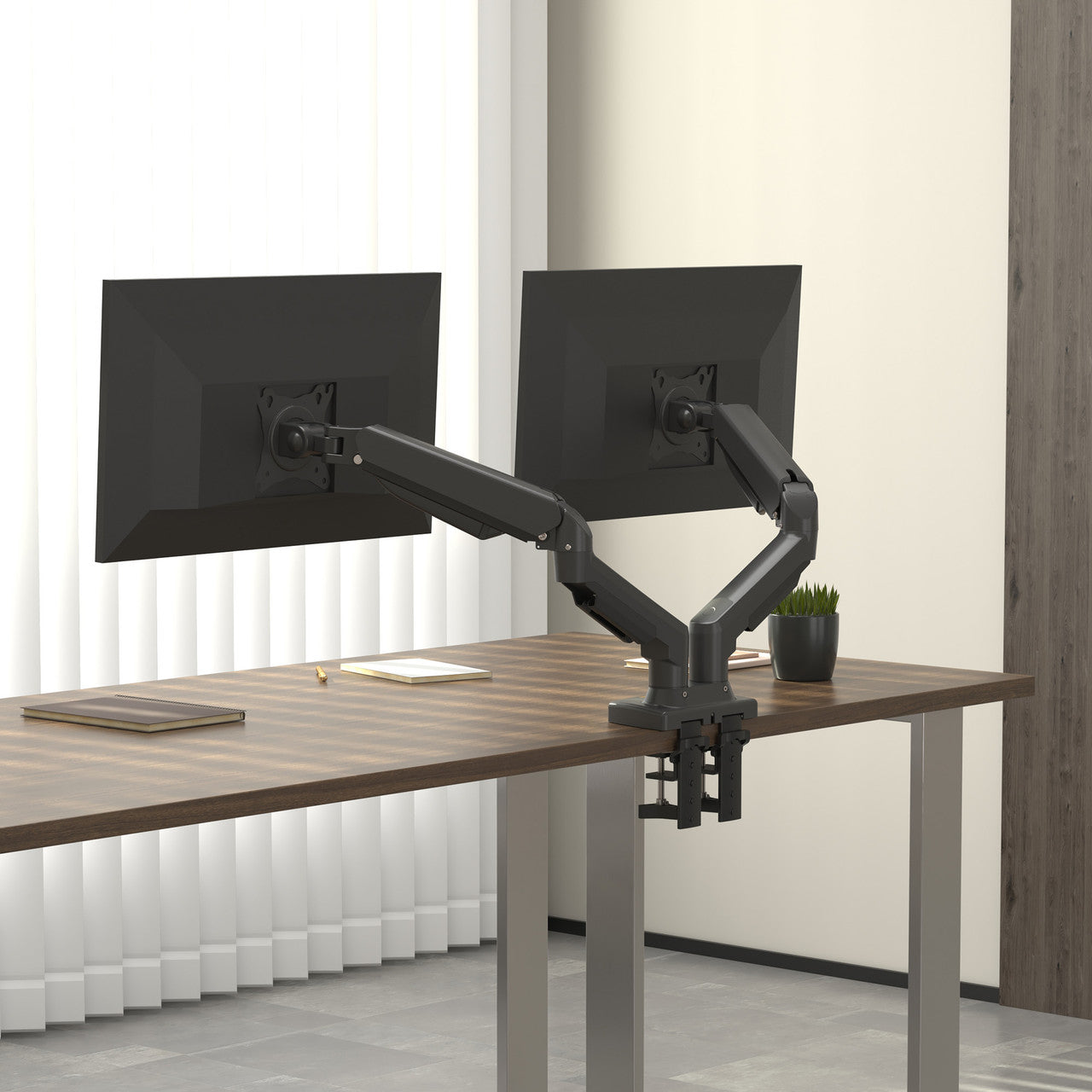 OfficeSource  Dual Monitor Arms with 1 USB-A, 1 USB-C - Charcoal