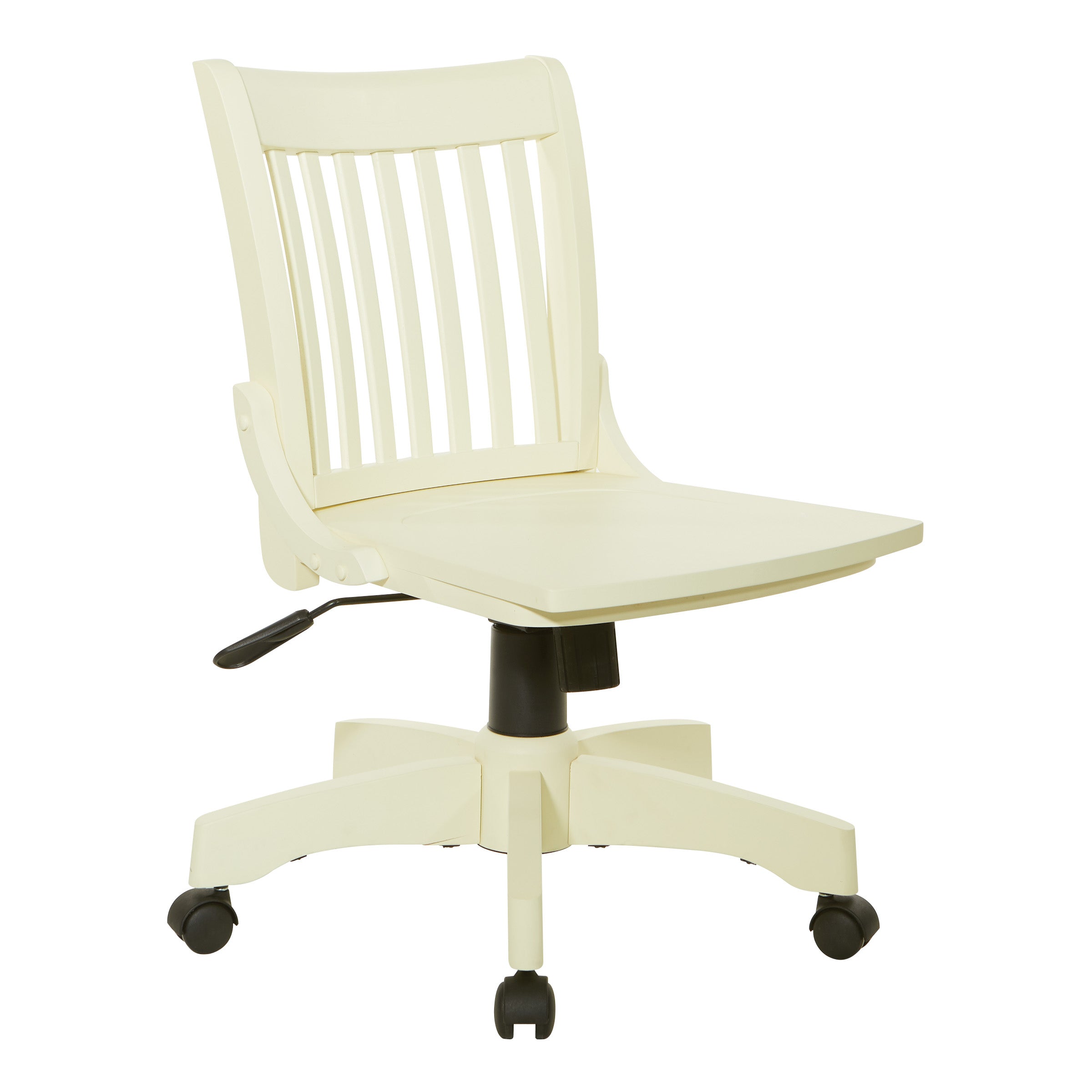 Deluxe Armless Wood Bankers Chair - Antique White Finish