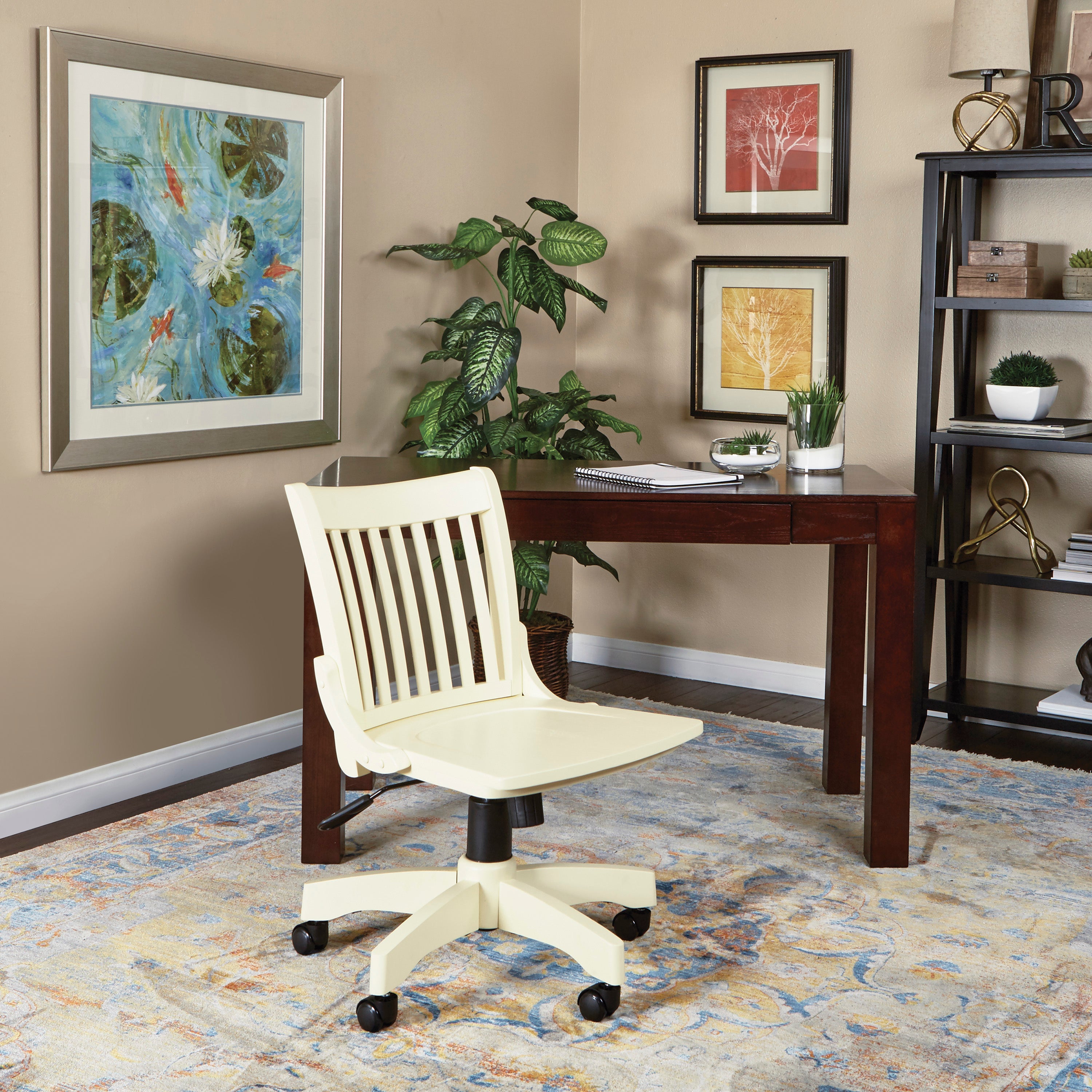 Deluxe Armless Wood Bankers Chair - Antique White Finish