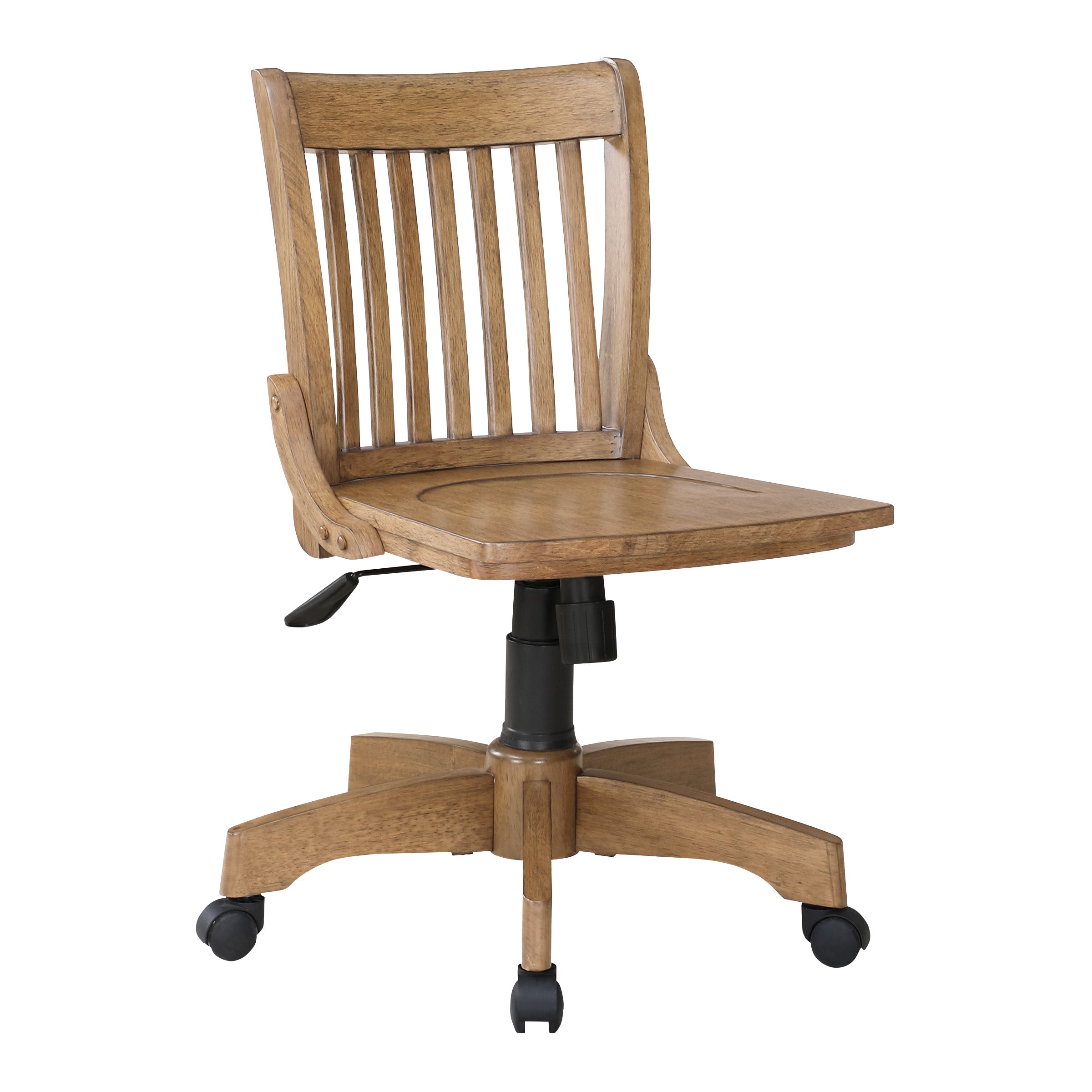 Deluxe Armless Wood Bankers Chair - Medium Oak Finish