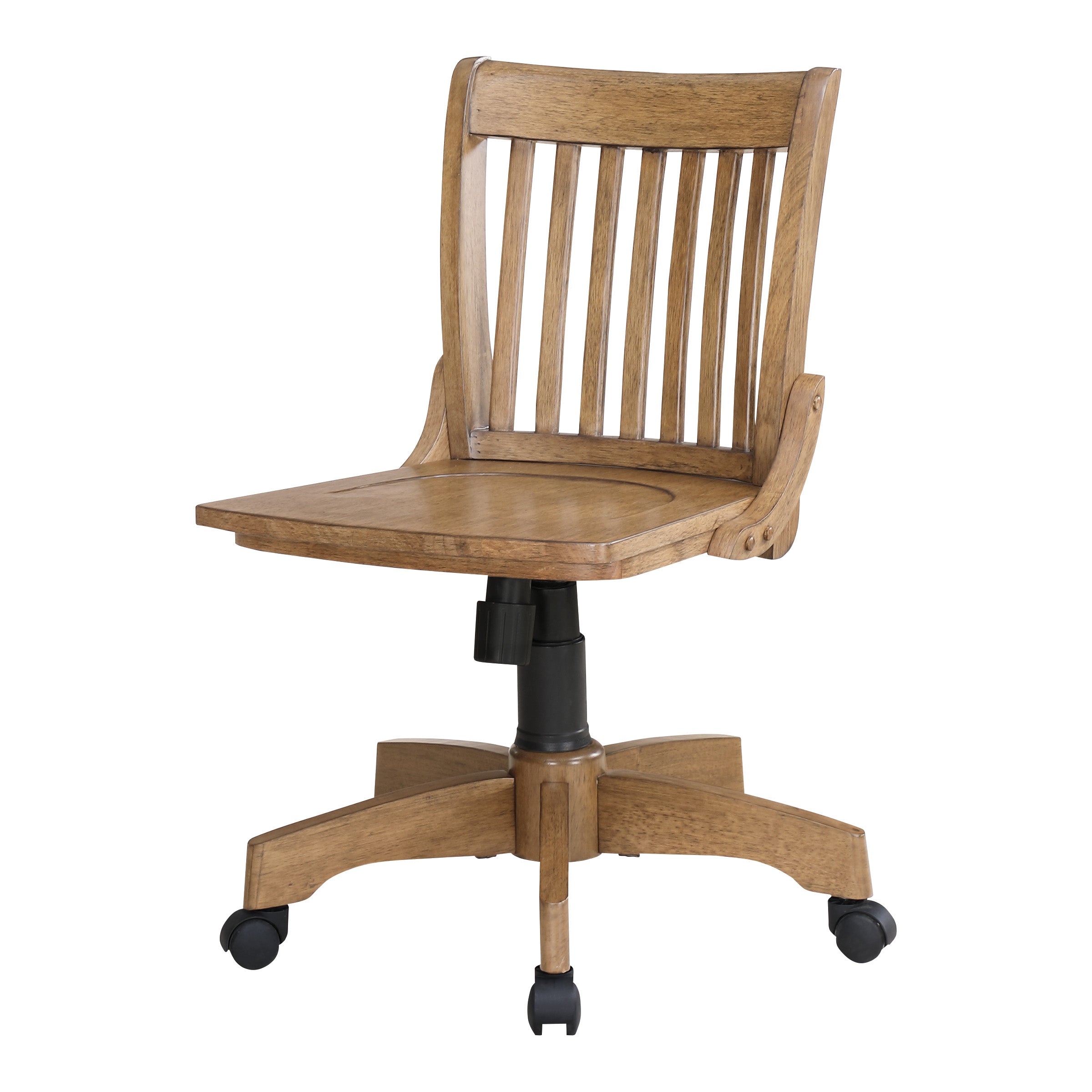 Deluxe Armless Wood Bankers Chair - Medium Oak Finish
