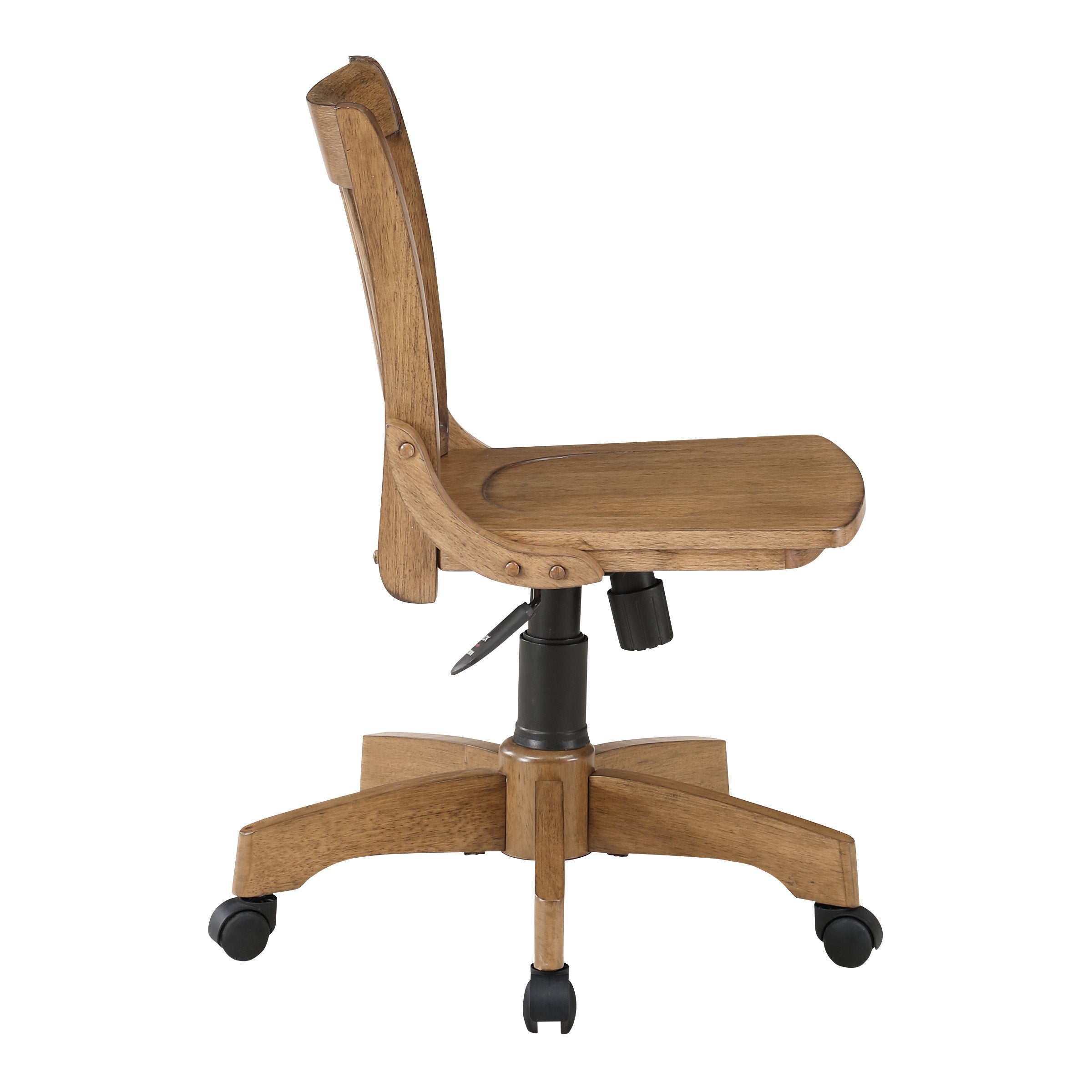 Deluxe Armless Wood Bankers Chair - Medium Oak Finish